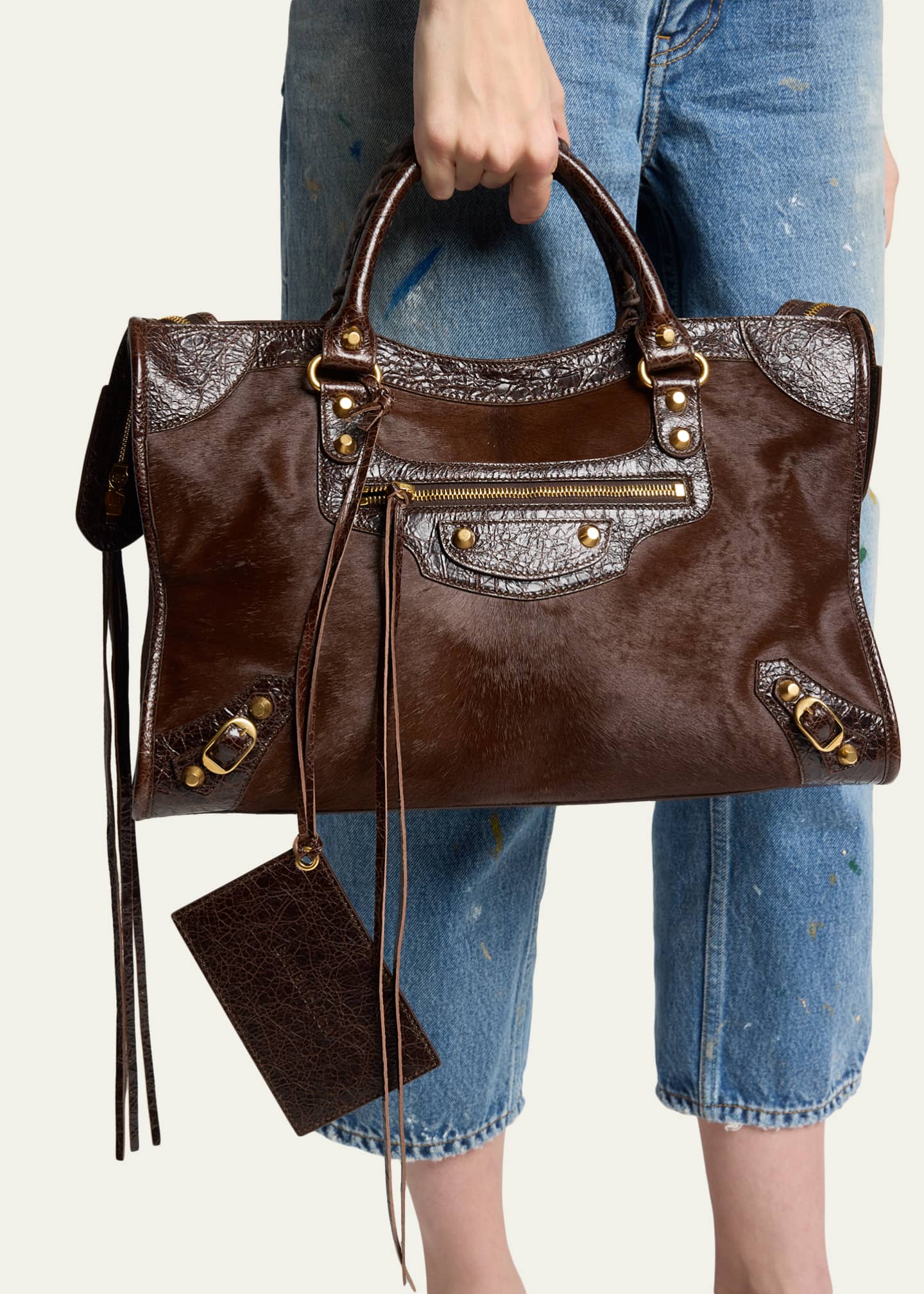 BALENCIAGA PARIS レザー トートバッグ ブラウン Balenciaga Le City Medium Calf Hair Tote Bag - Bergdorf Goodman