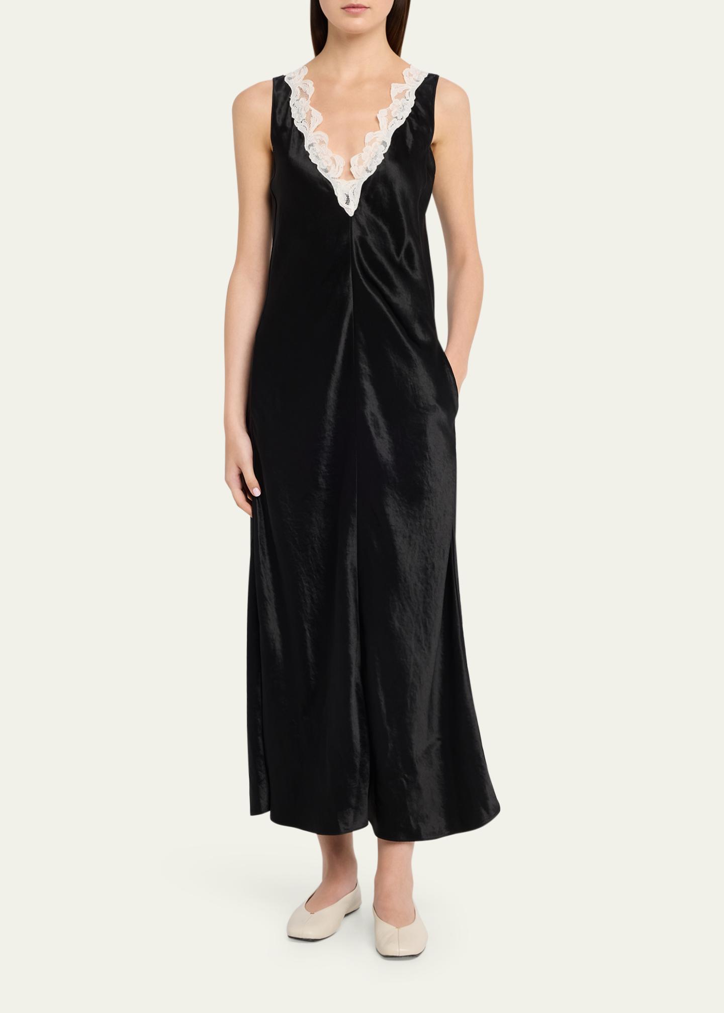 MARIA MCMANUS Lace V-Neck Sateen Dress - Bergdorf Goodman