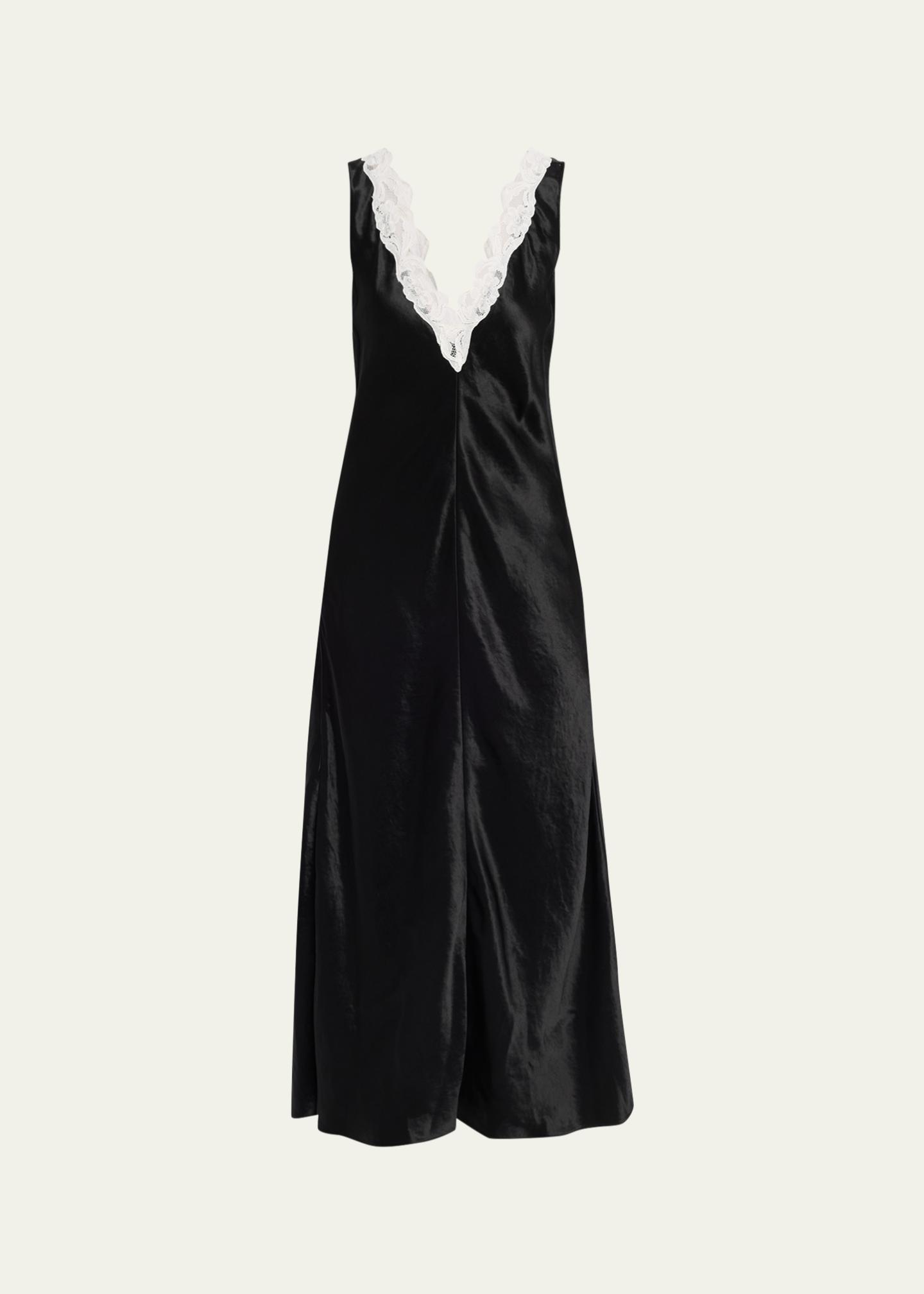 MARIA MCMANUS Lace V-Neck Sateen Dress - Bergdorf Goodman