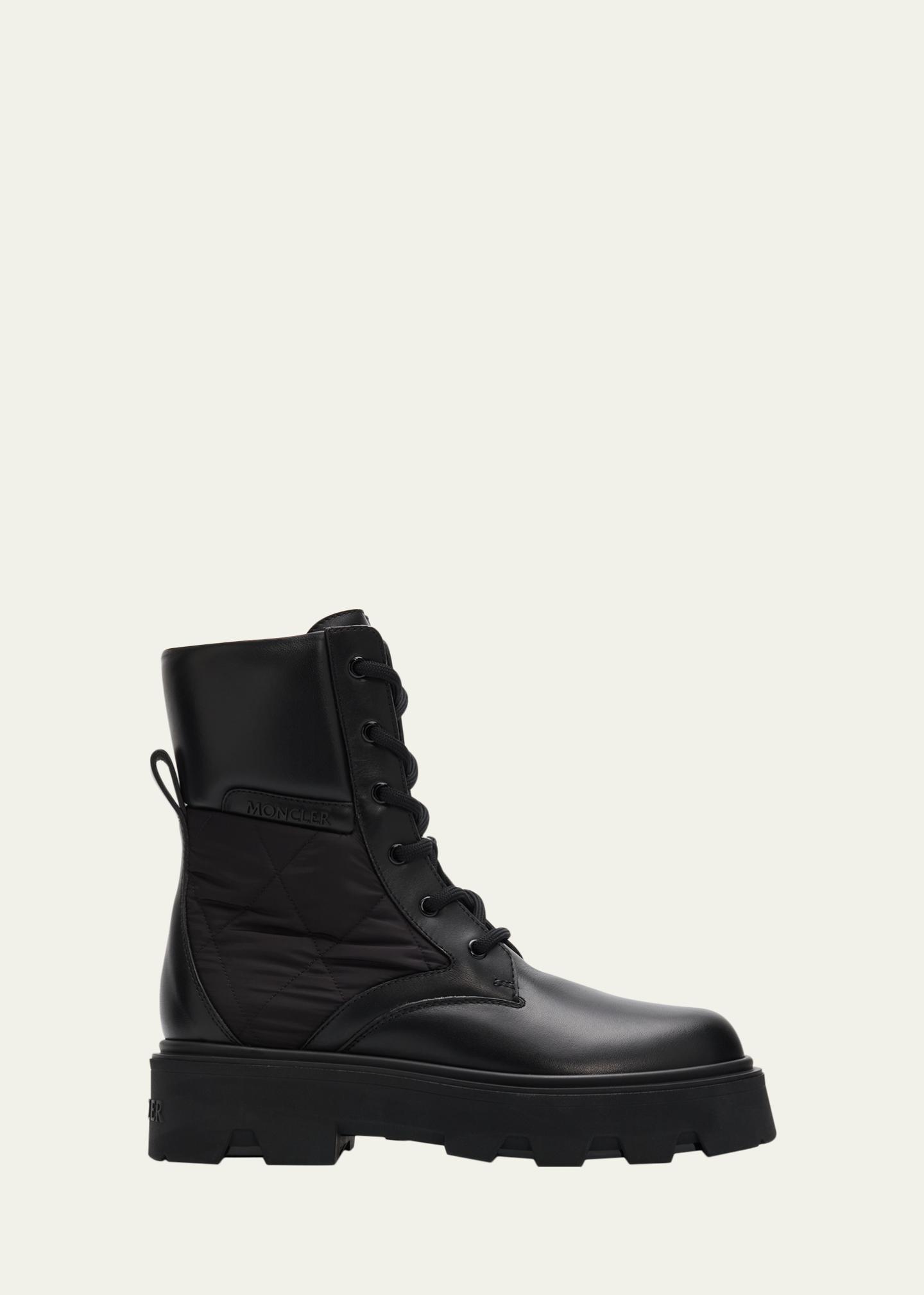 Moncler Aurea Quilted-Inset Leather Ankle Boots - Bergdorf Goodman