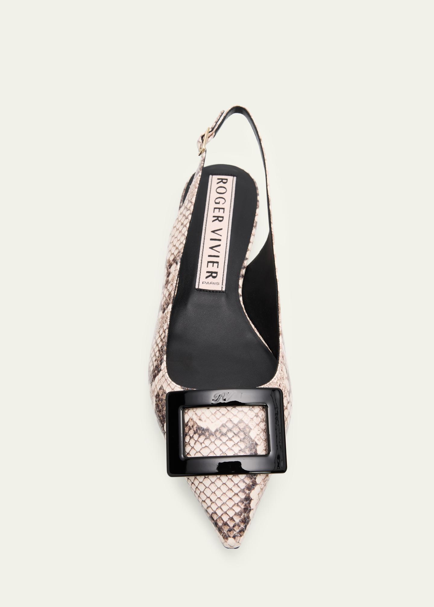Roger Vivier Gommettine Snake-Embossed Leather Slingback Flats