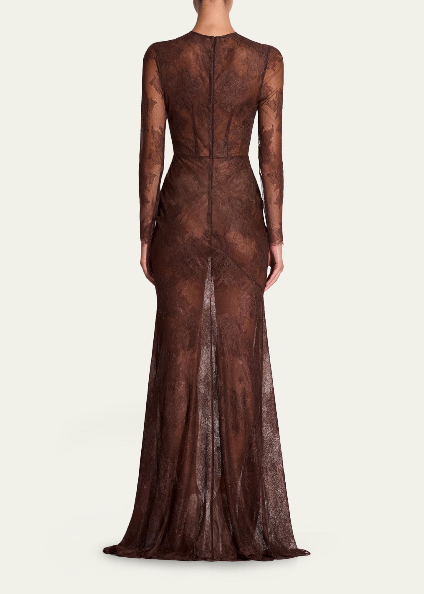 Alex Perry Sheer Lace Long-Sleeve Trumpet Gown - Bergdorf Goodman
