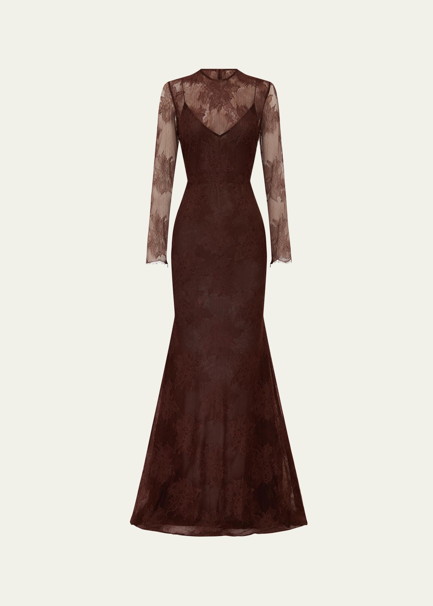 Alex Perry Sheer Lace Long-Sleeve Trumpet Gown - Bergdorf Goodman