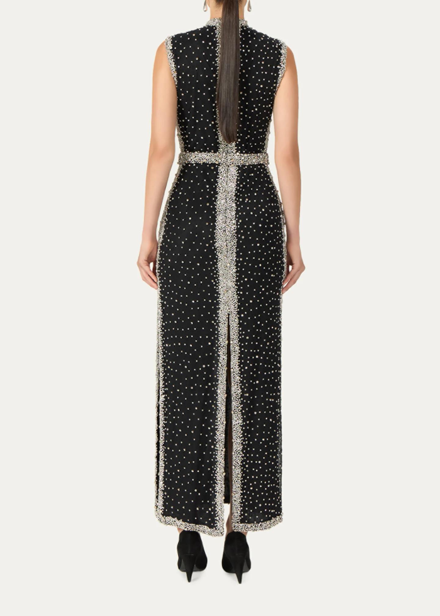 Costarellos Belina Sleeveless Crystal Embroidered Column Gown ...