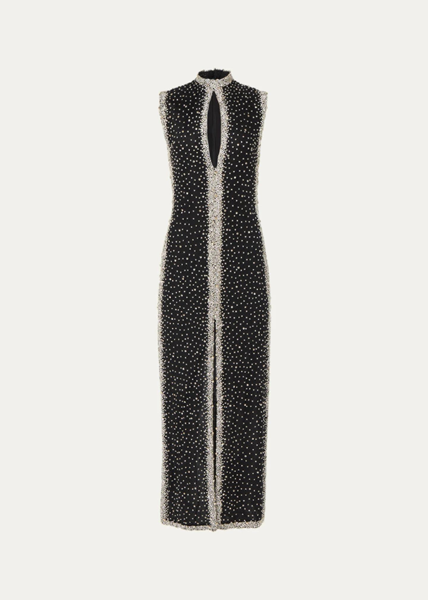 Costarellos Belina Sleeveless Crystal Embroidered Column Gown ...