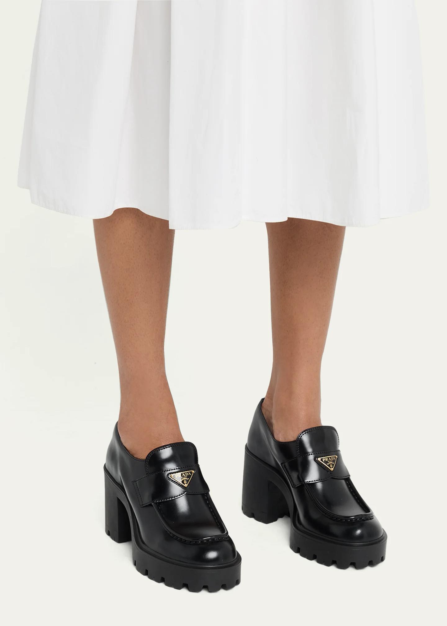 Prada 85mm Triangle Logo Leather Platform Loafers - Bergdorf Goodman