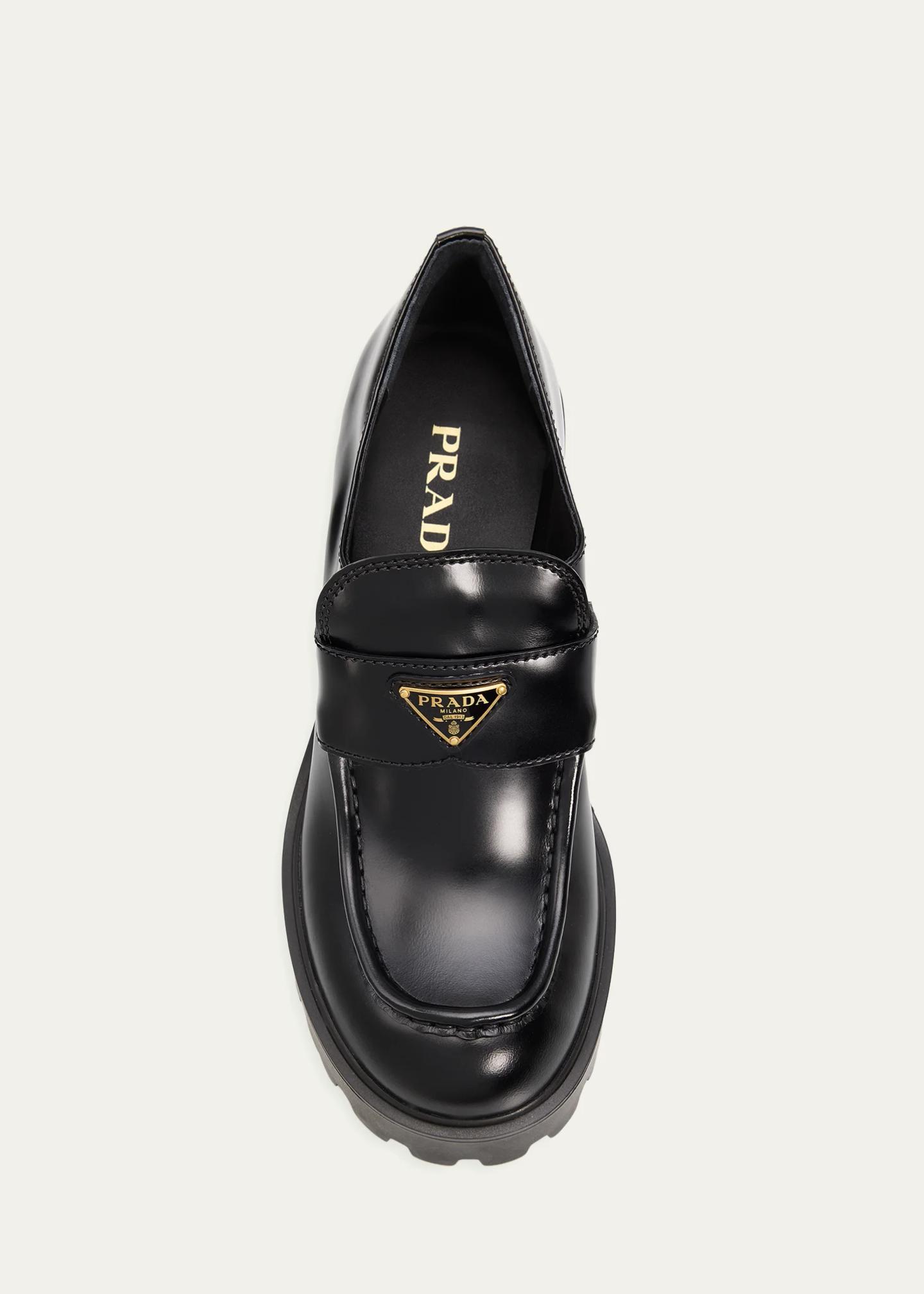 Prada 85mm Triangle Logo Leather Platform Loafers - Bergdorf Goodman