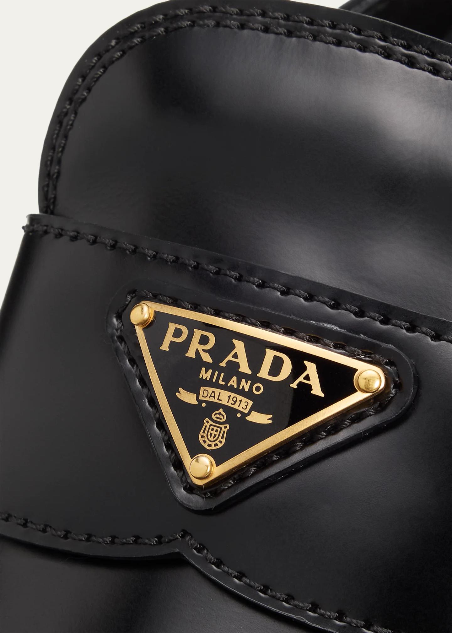 Prada 85mm Triangle Logo Leather Platform Loafers - Bergdorf Goodman