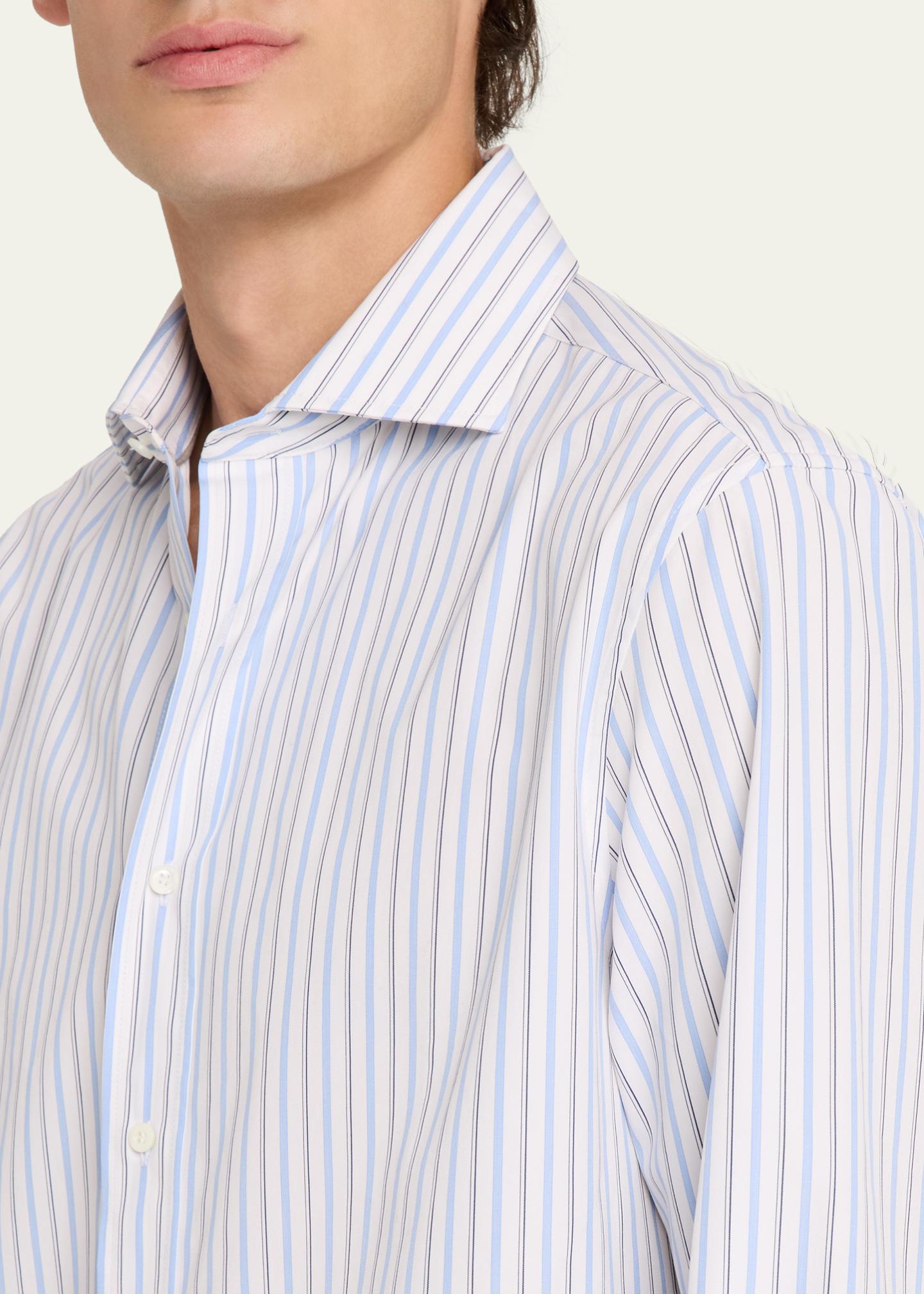 BRUNELLO CUCINELLI コットン BDシャツ M Brunello Cucinelli Men's Cotton Variegated Stripe Button-Down