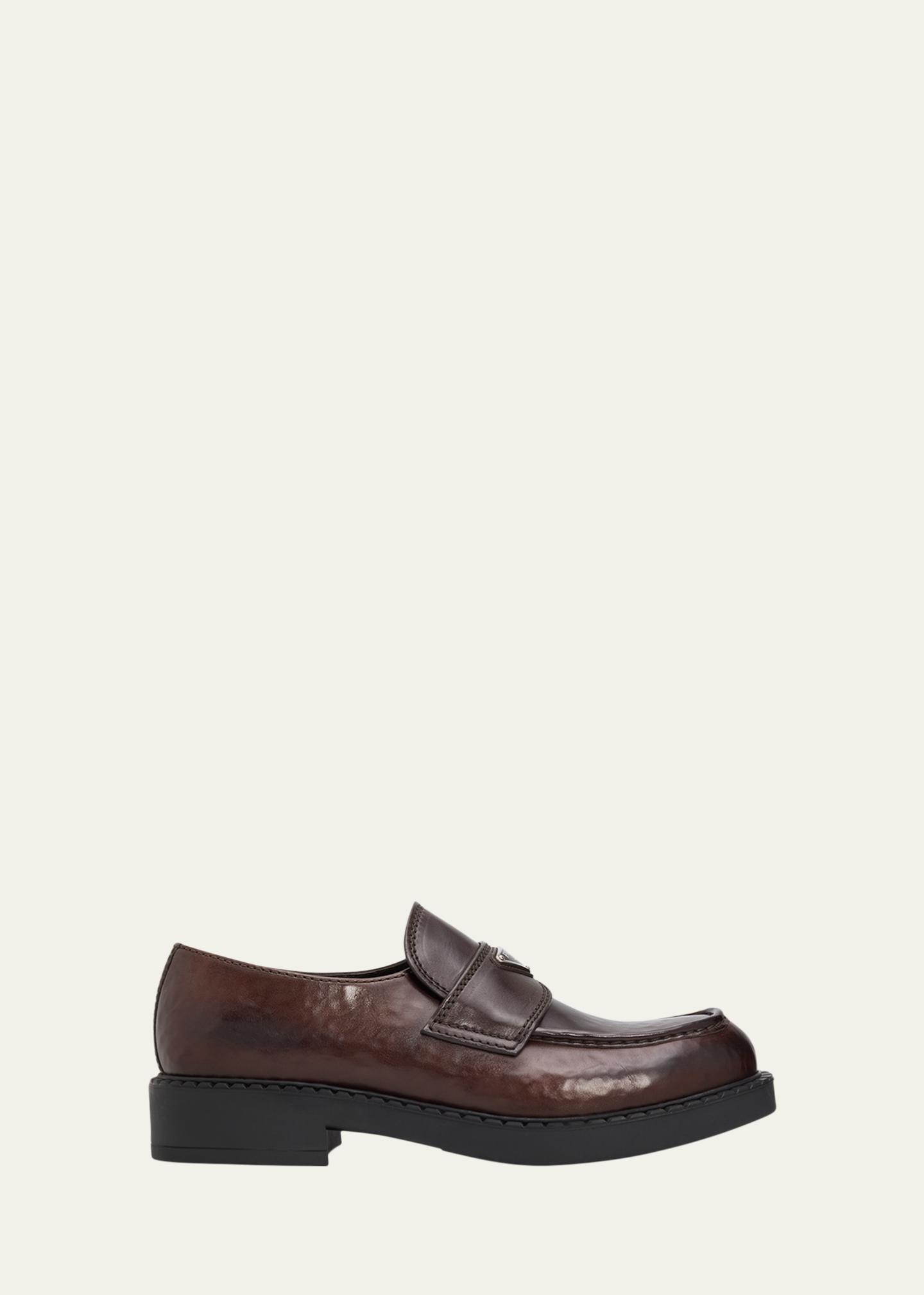 Prada Men's Leather Enamel Logo Moc-Toe Penny Loafers - Bergdorf