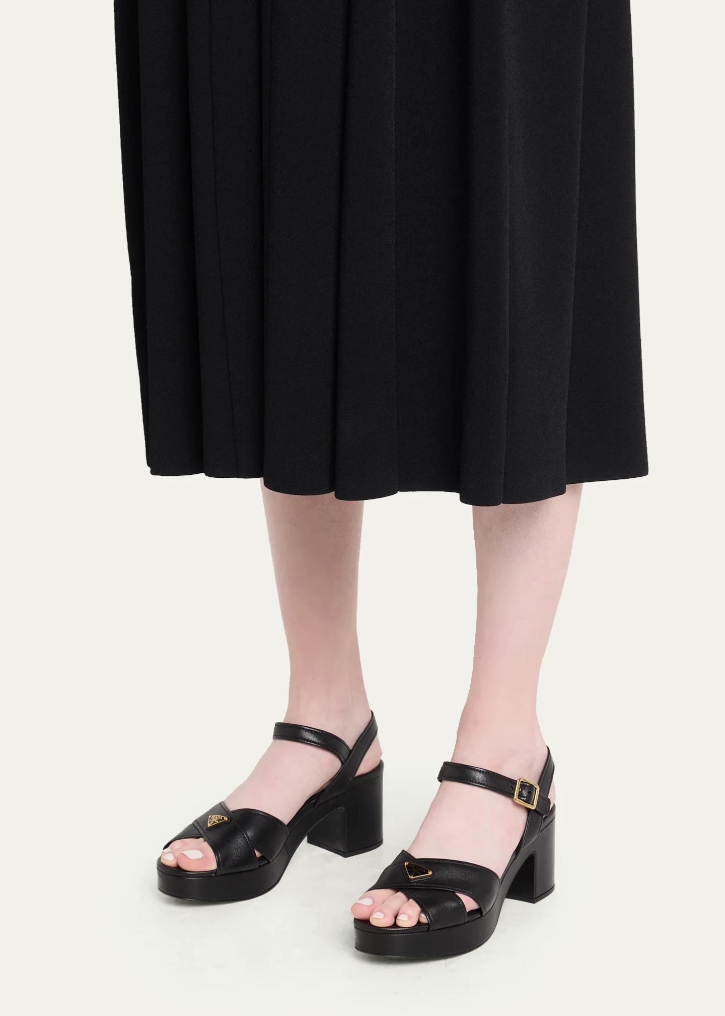 Prada 65mm Triangle Logo Crisscross Leather Platform Sandals - Bergdorf ...