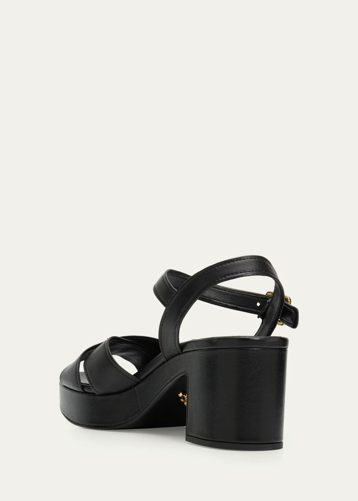 Prada 65mm Triangle Logo Crisscross Leather Platform Sandals - Bergdorf ...