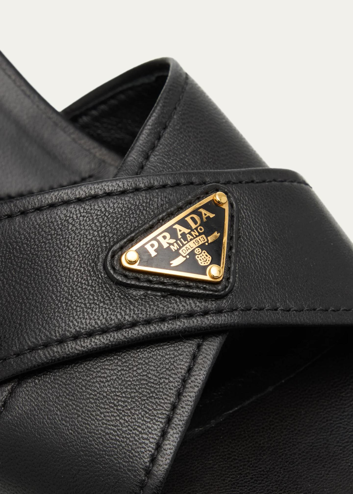Prada 65mm Triangle Logo Crisscross Leather Platform Sandals - Bergdorf ...