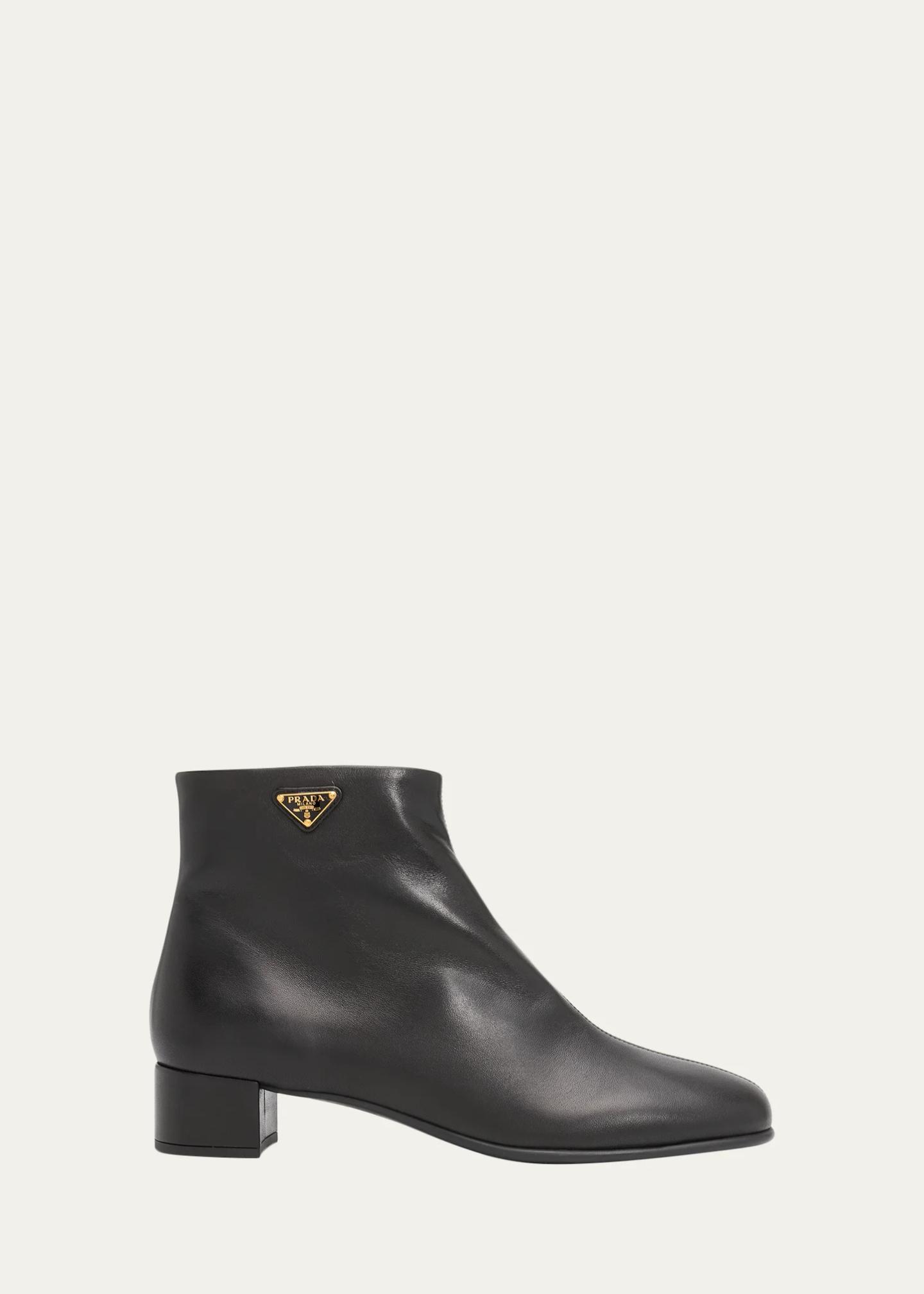Prada 35mm Triangle Logo Leather Ankle Boots - Bergdorf Goodman