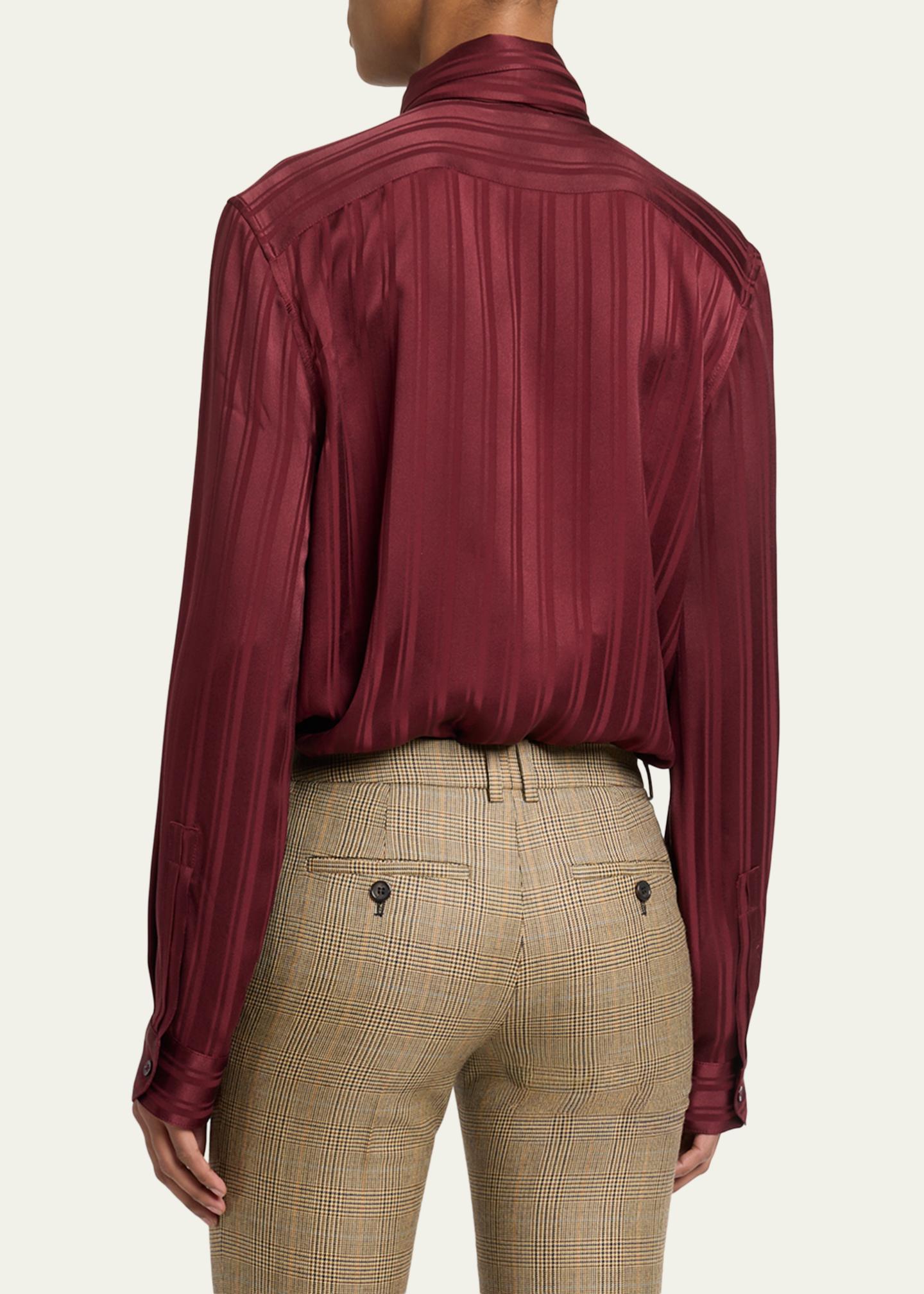 Saint Laurent Striped Silk Jacquard Cassandre Lavalliere Blouse
