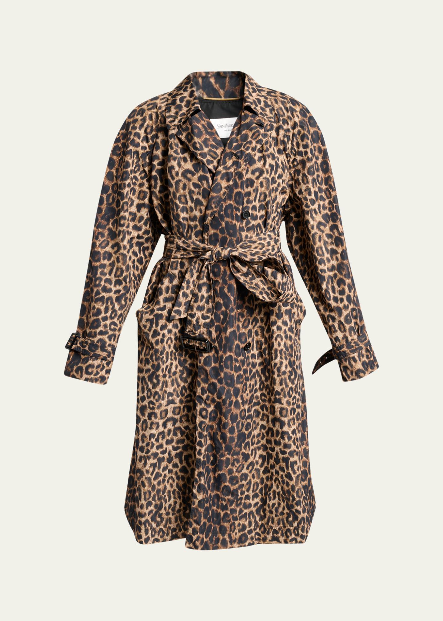 Saint Laurent Leopard-Print Nylon Trench Coat - Bergdorf Goodman