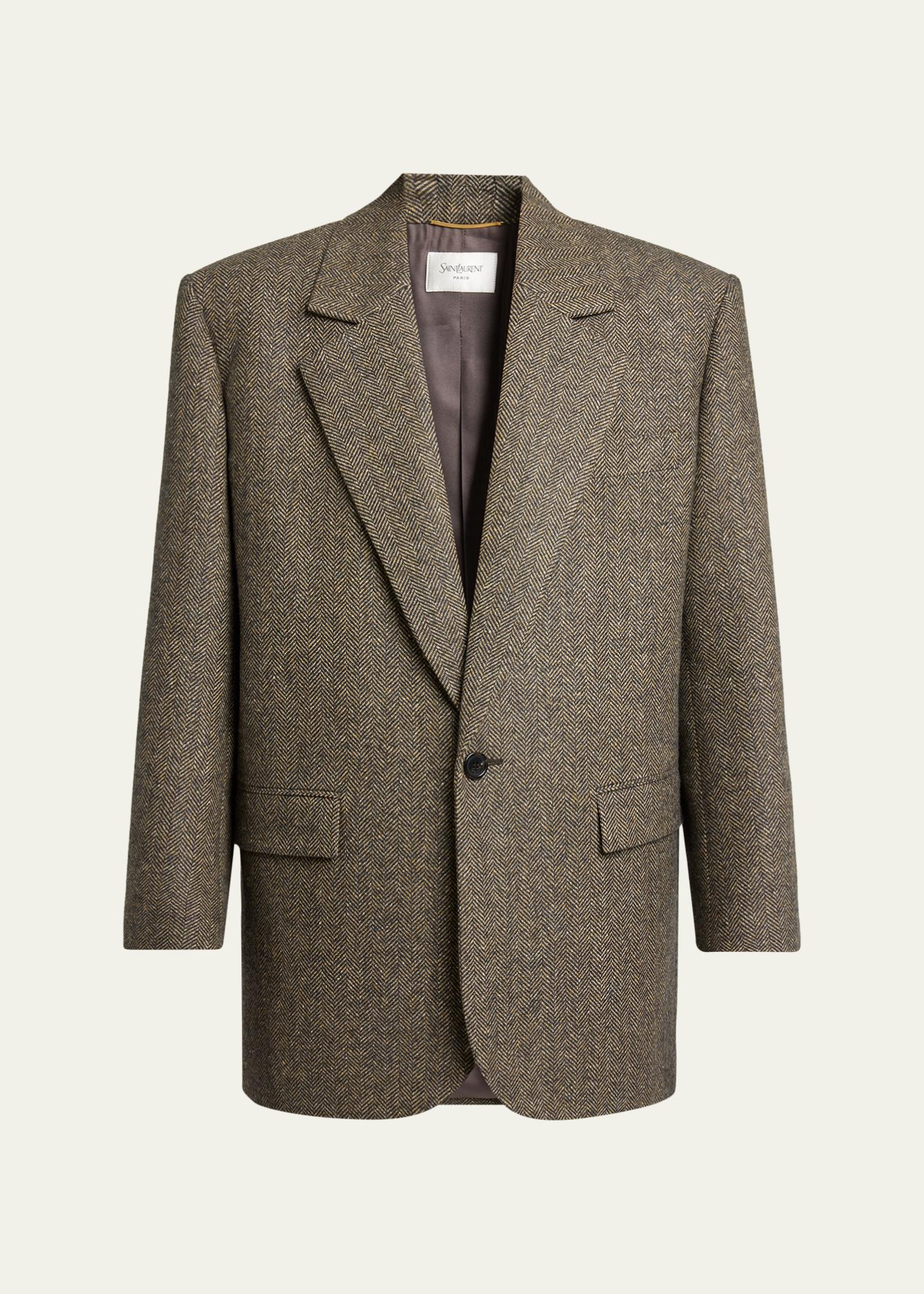 Saint Laurent Herringbone Wool Single-Breasted Jacket - Bergdorf