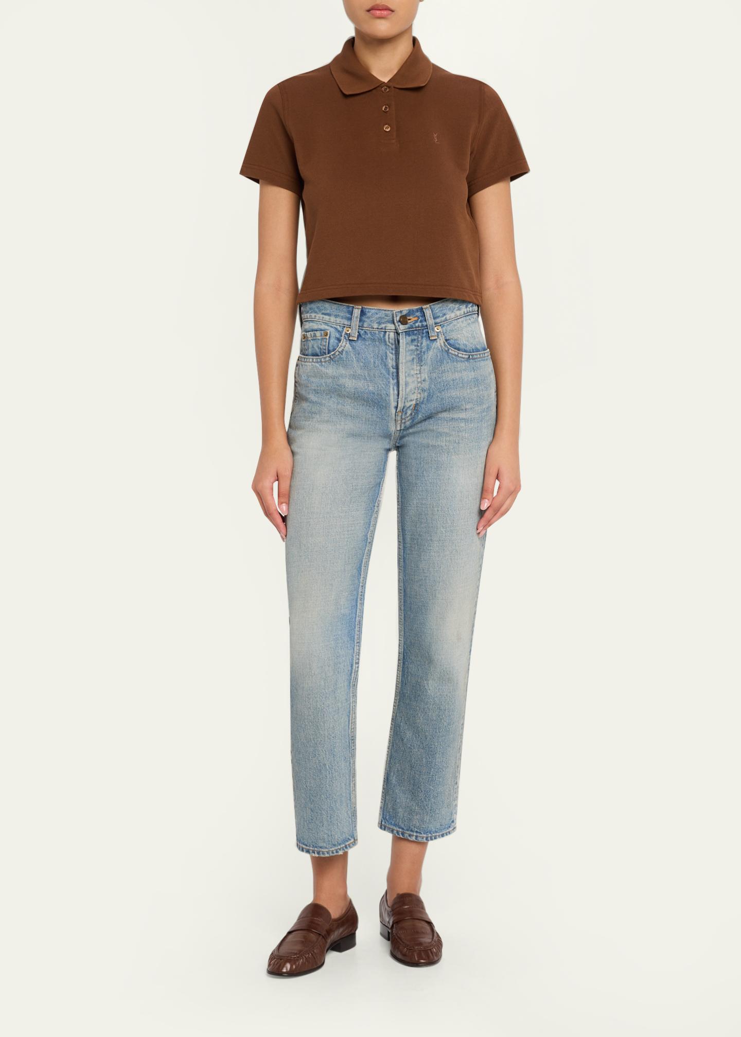 Saint Laurent YSL Cotton Pique Crop Polo Shirt - Bergdorf Goodman