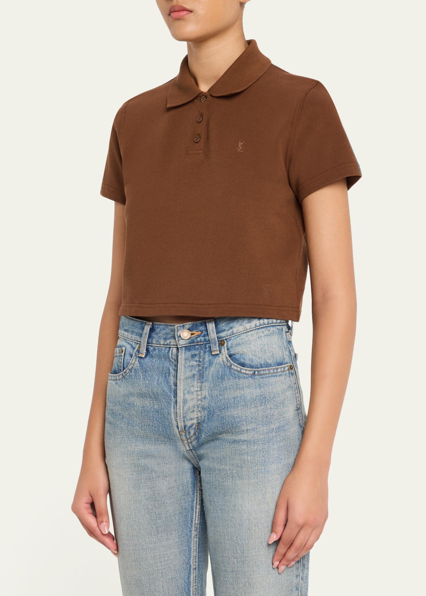 Saint Laurent YSL Cotton Pique Crop Polo Shirt - Bergdorf Goodman