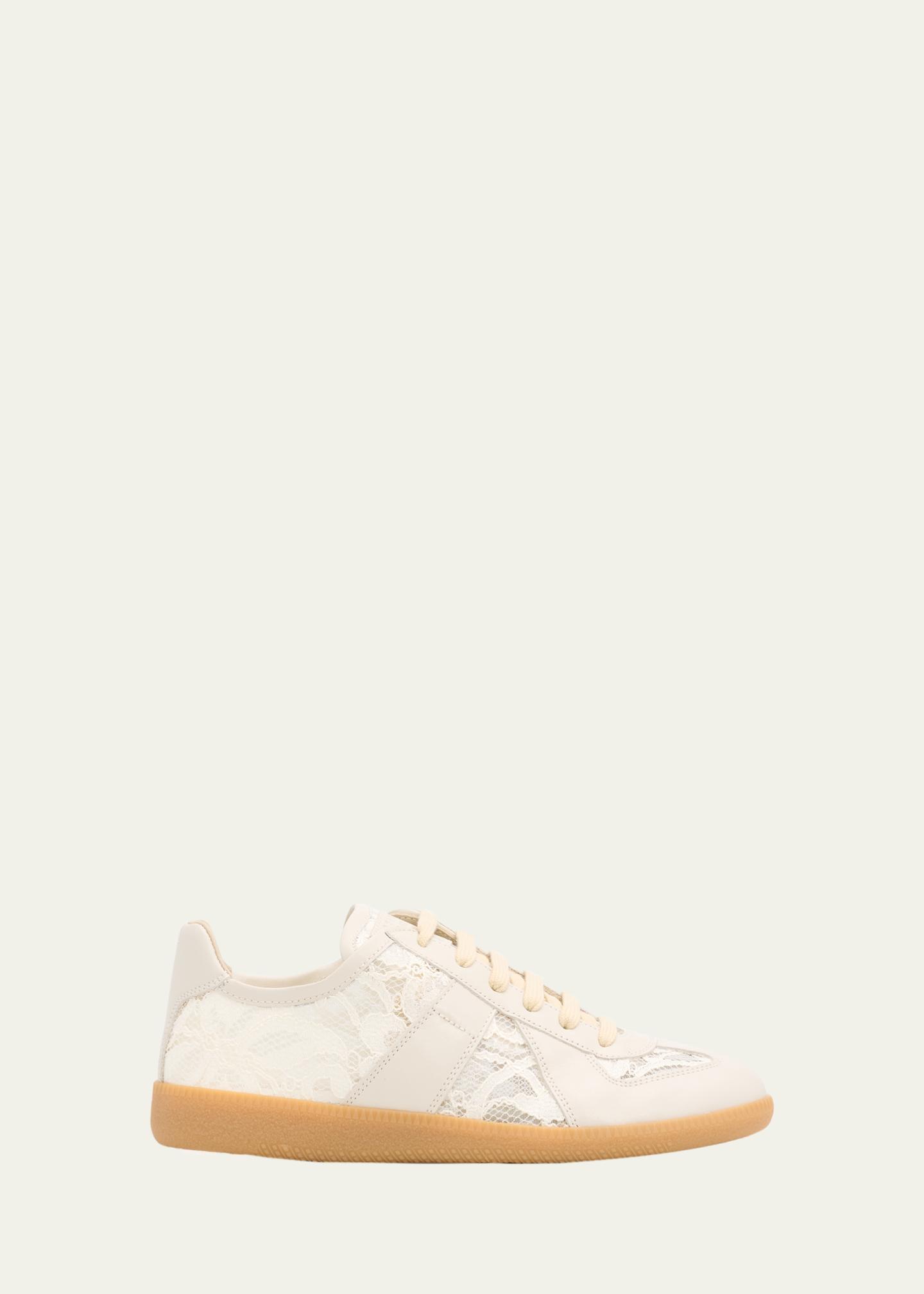 Maison Margiela Replica Lace and Leather Low-Top Sneakers