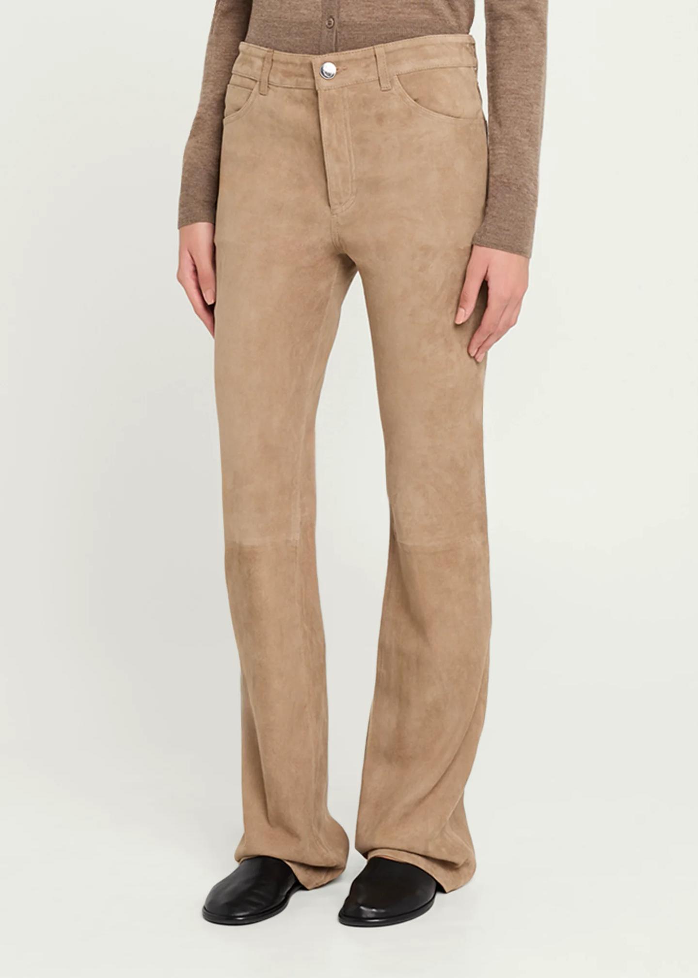 SPRWMN 5 Pocket Mid-Rise Suede Flared Pants - Bergdorf Goodman