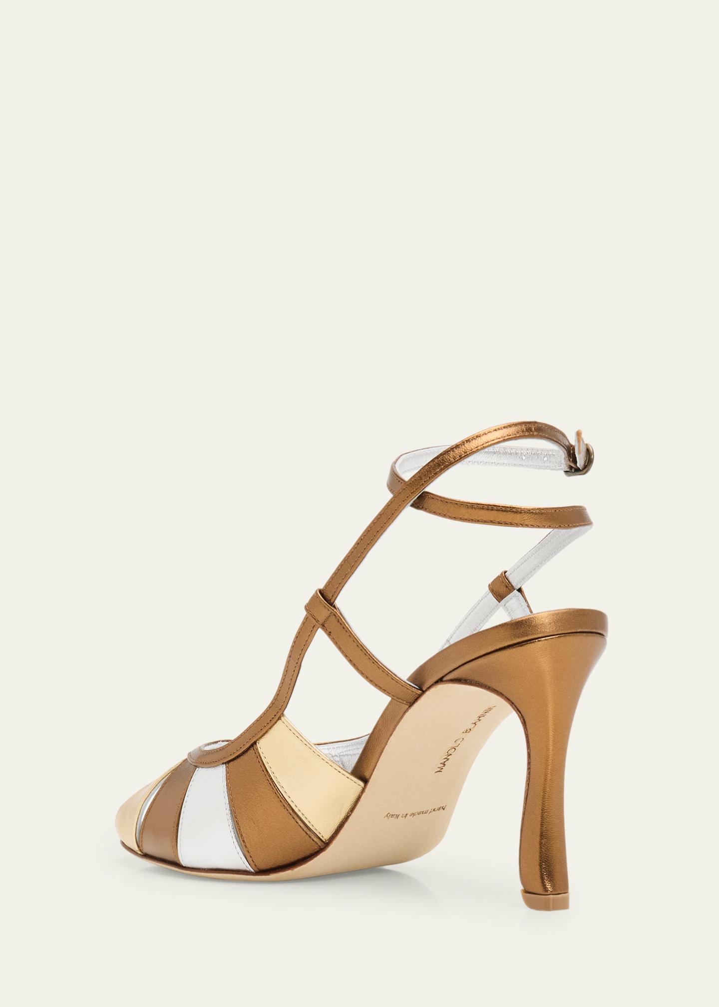 Manolo Blahnik 90mm Coludadhi Metallic Leather Sandals - Bergdorf