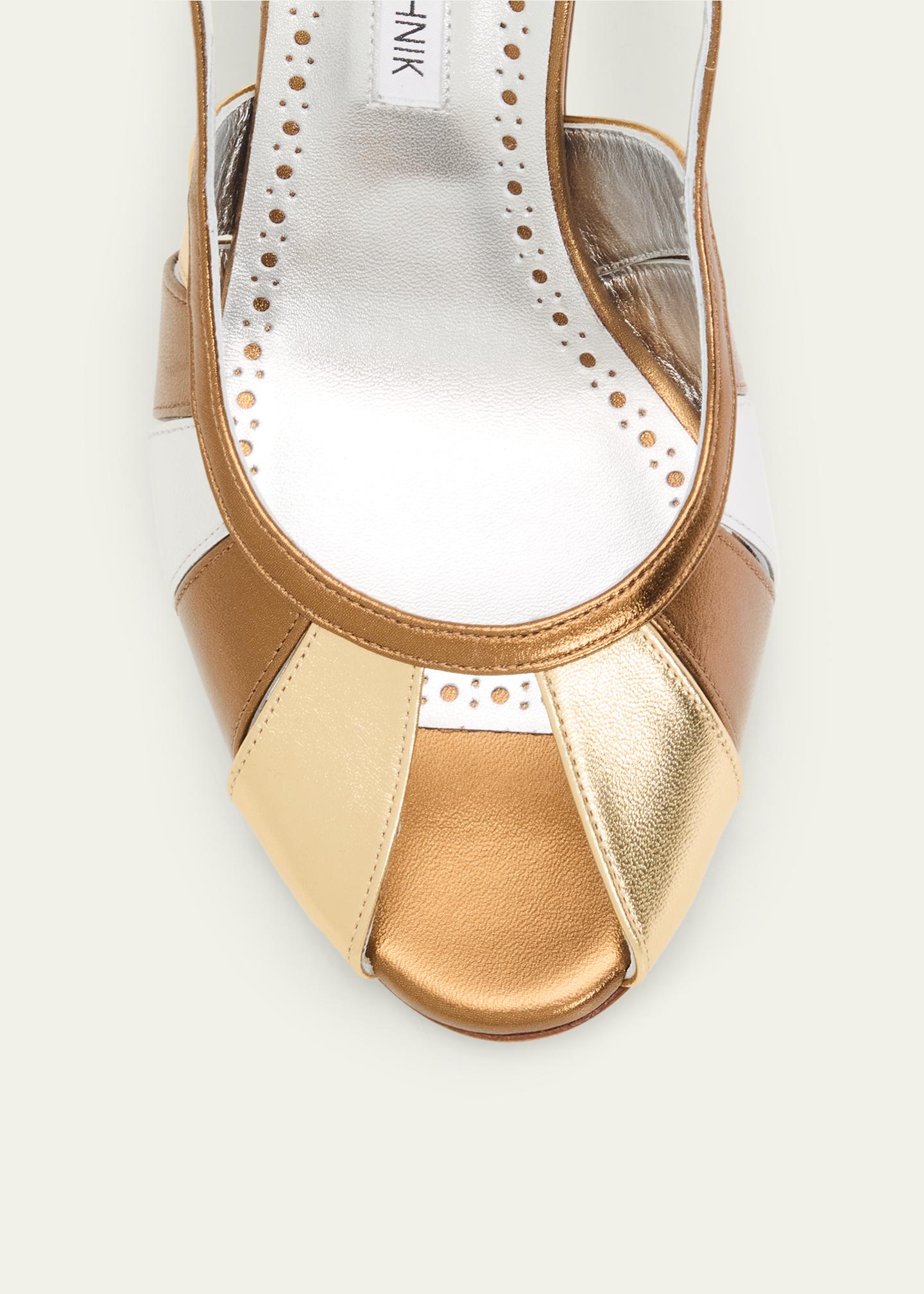 Manolo Blahnik 90mm Coludadhi Metallic Leather Sandals - Bergdorf