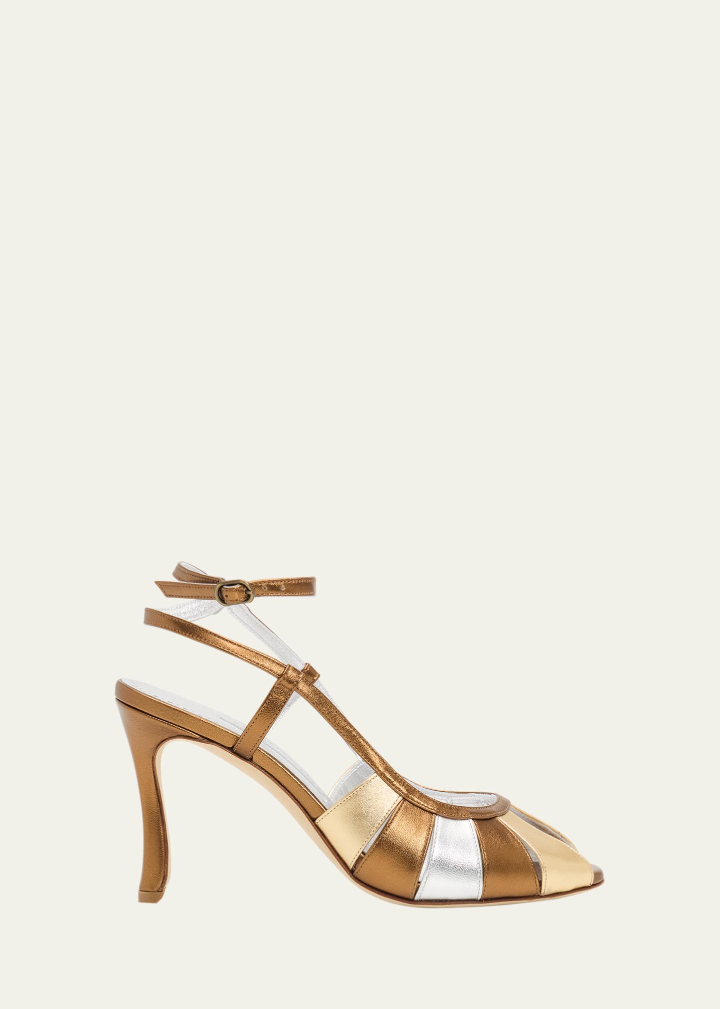Manolo Blahnik 90mm Coludadhi Metallic Leather Sandals - Bergdorf
