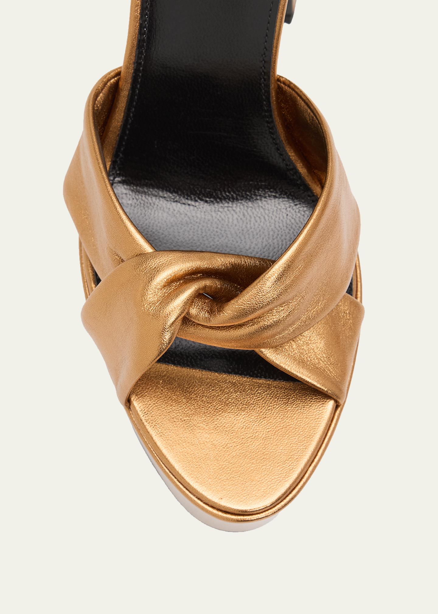 Saint Laurent 140mm Franciane Metallic Leather Platform Sandals