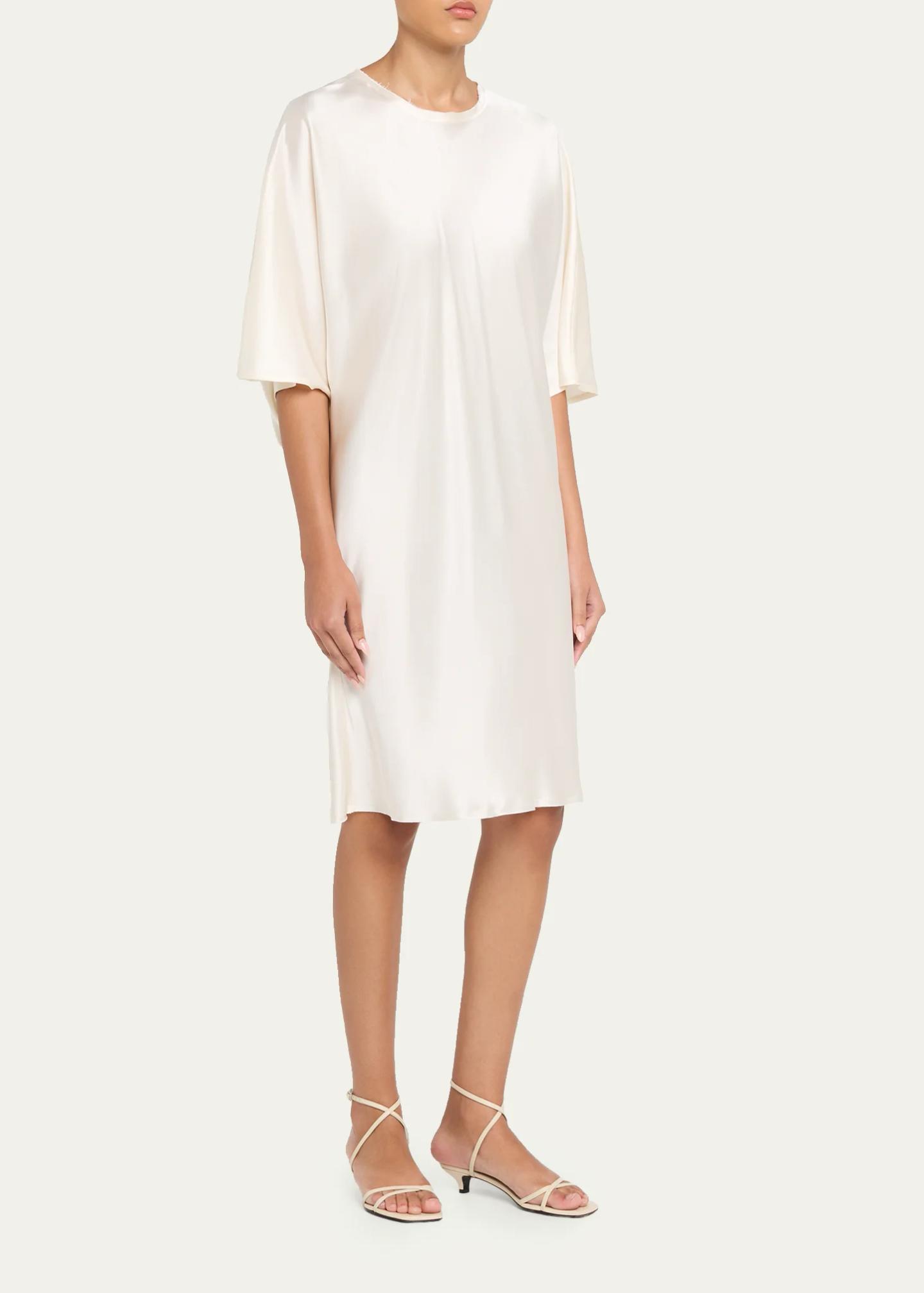 shift knee length dresses All Three Mila Satin Knee-Length Dress, Off White, Women's, S OW Collection