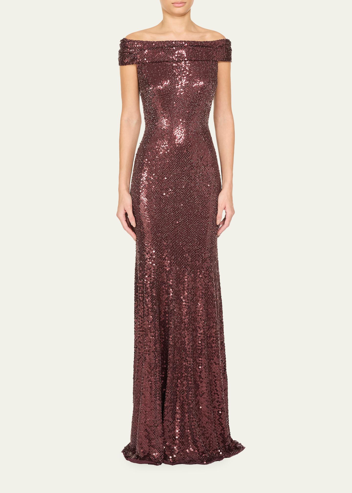Jenny Packham Echo Off-Shoulder Sequined Gown - Bergdorf Goodman