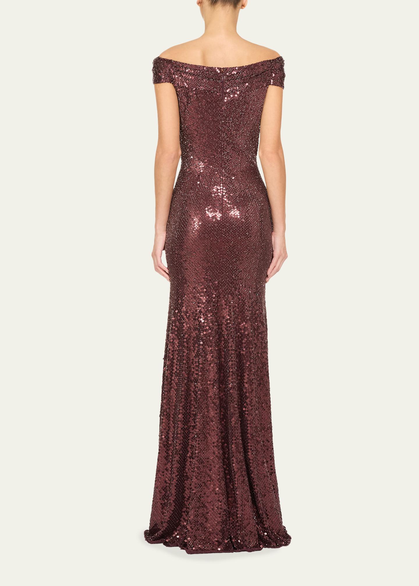 Jenny Packham Echo Off-Shoulder Sequined Gown - Bergdorf Goodman