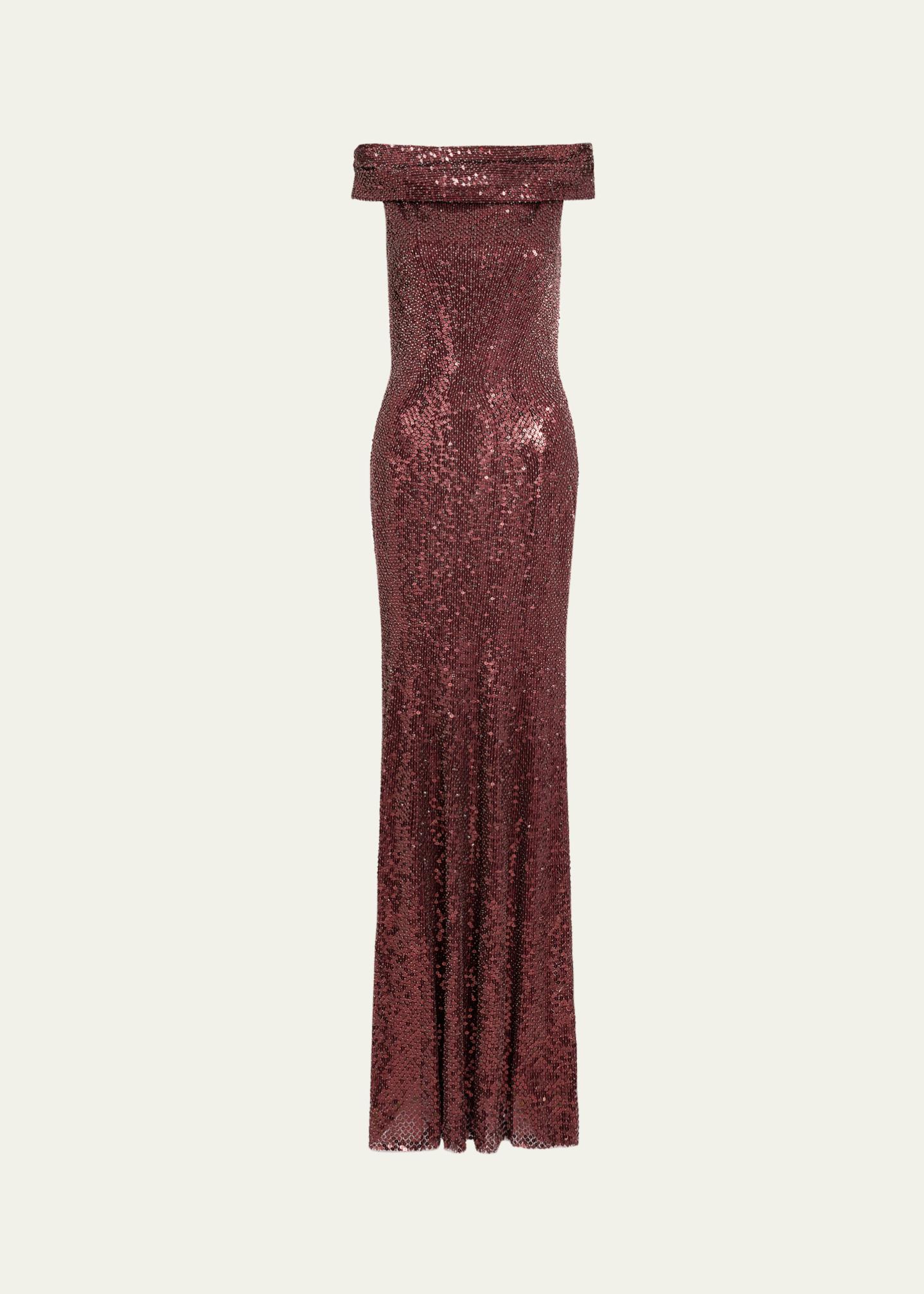 Jenny Packham Echo Off-Shoulder Sequined Gown - Bergdorf Goodman