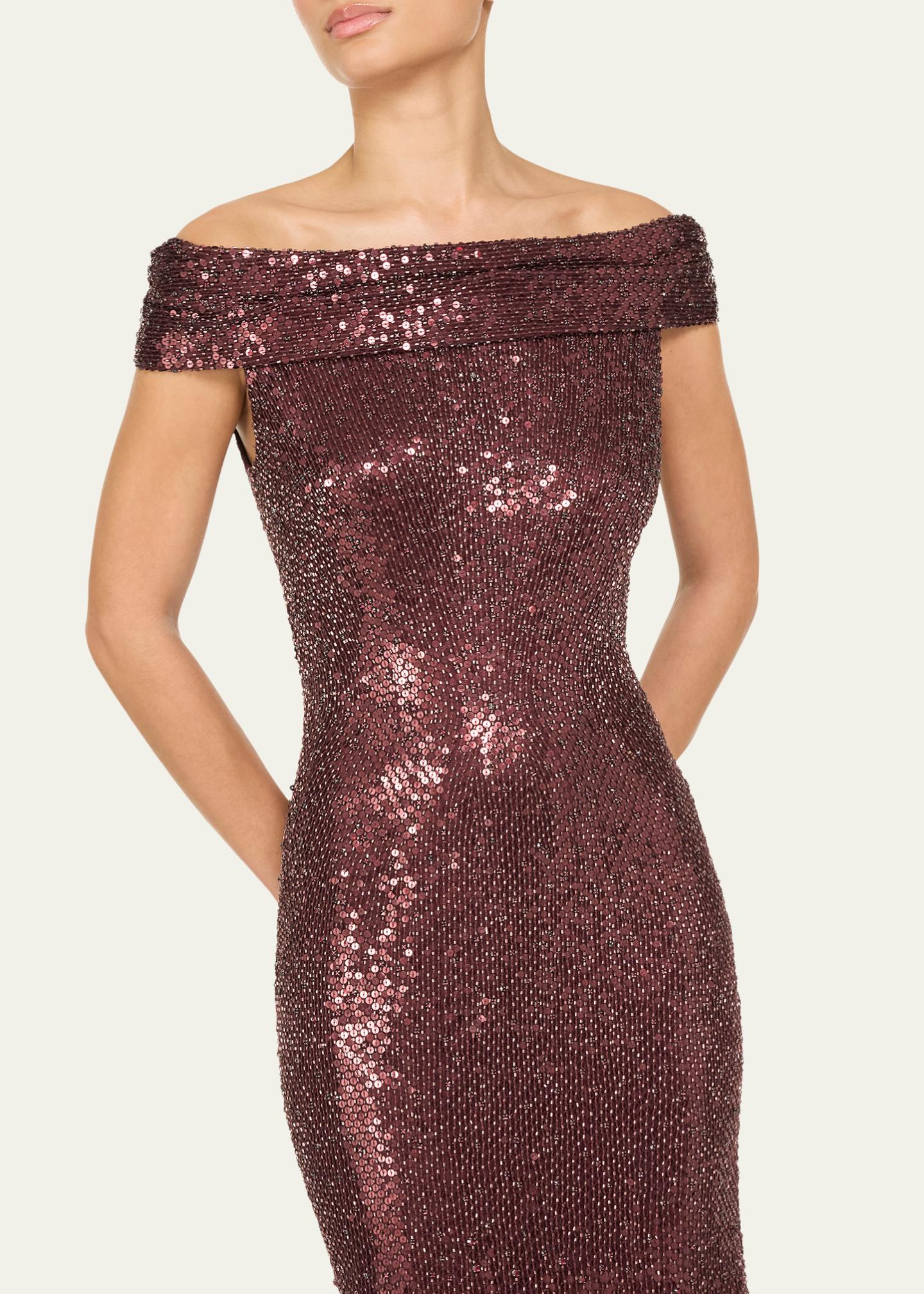 Jenny Packham Echo Off-Shoulder Sequined Gown - Bergdorf Goodman