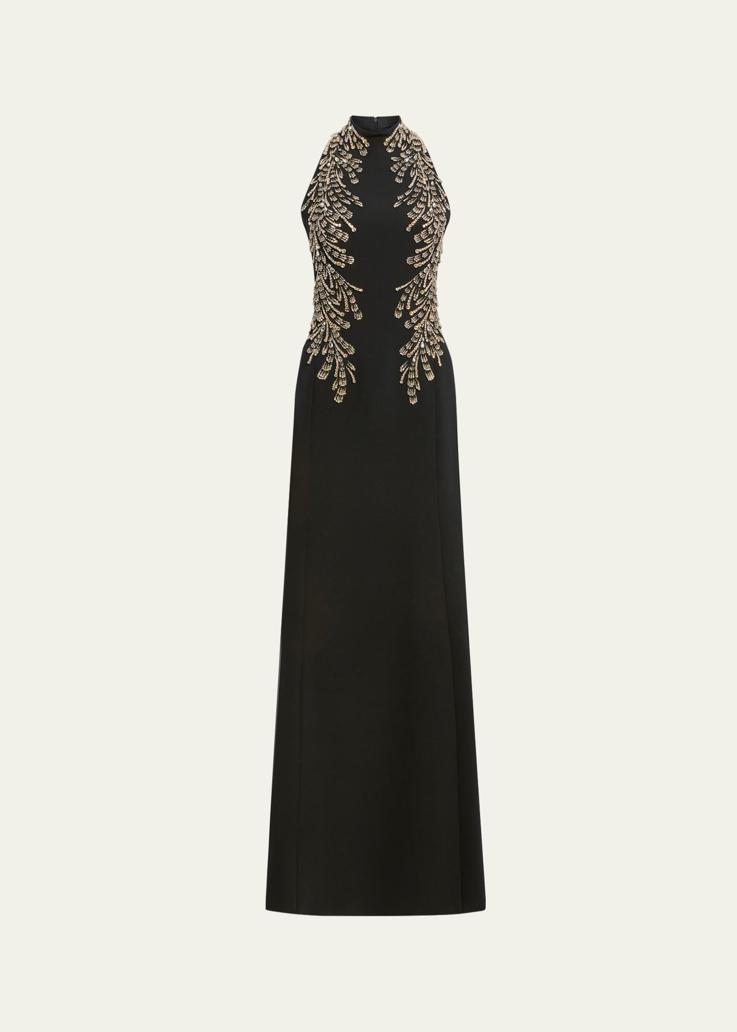 Jenny Packham Elu Beaded Crepe Halter Gown - Bergdorf Goodman