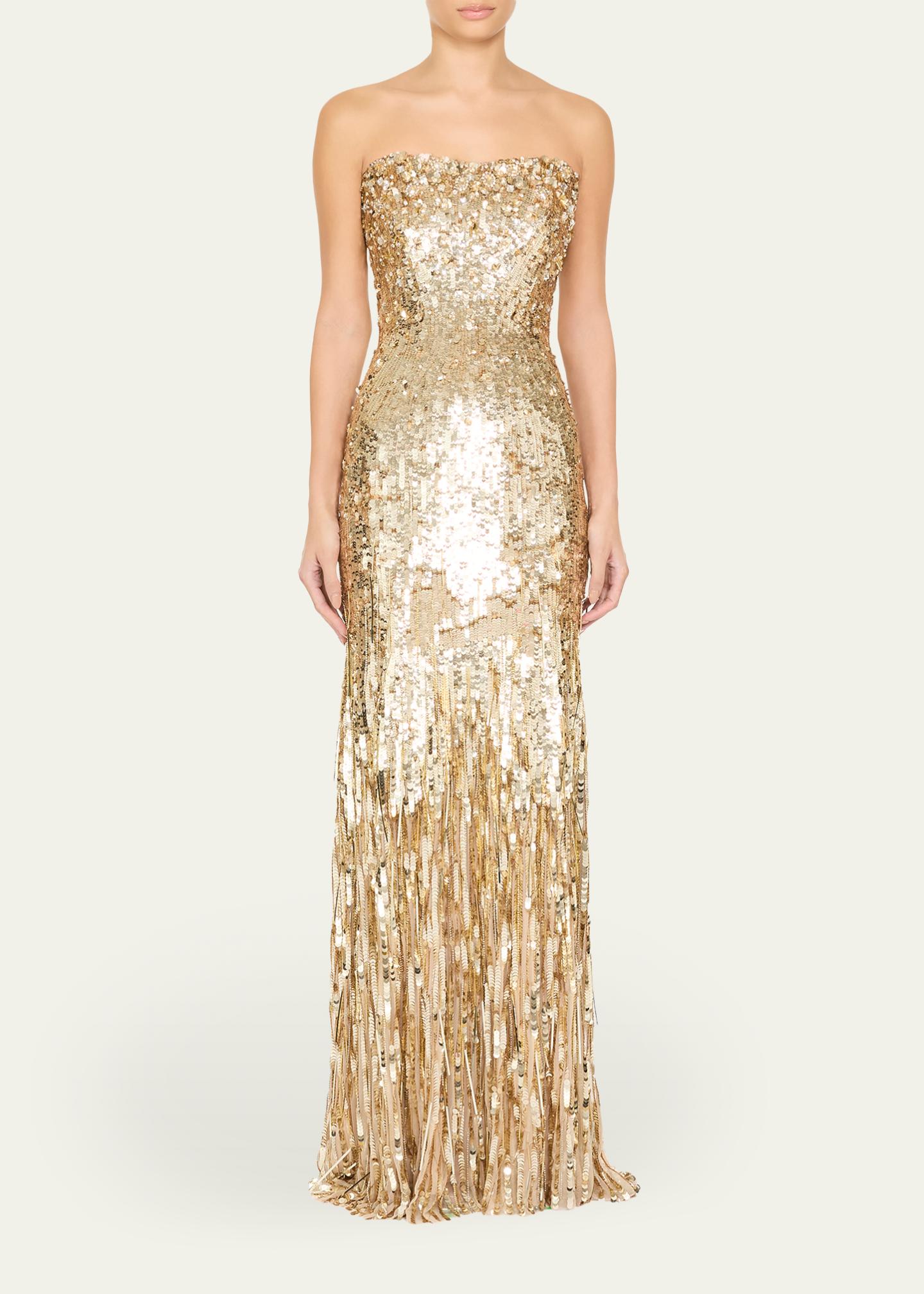 Jenny Packham Kimi Strapless Textured Sequin Gown - Bergdorf Goodman