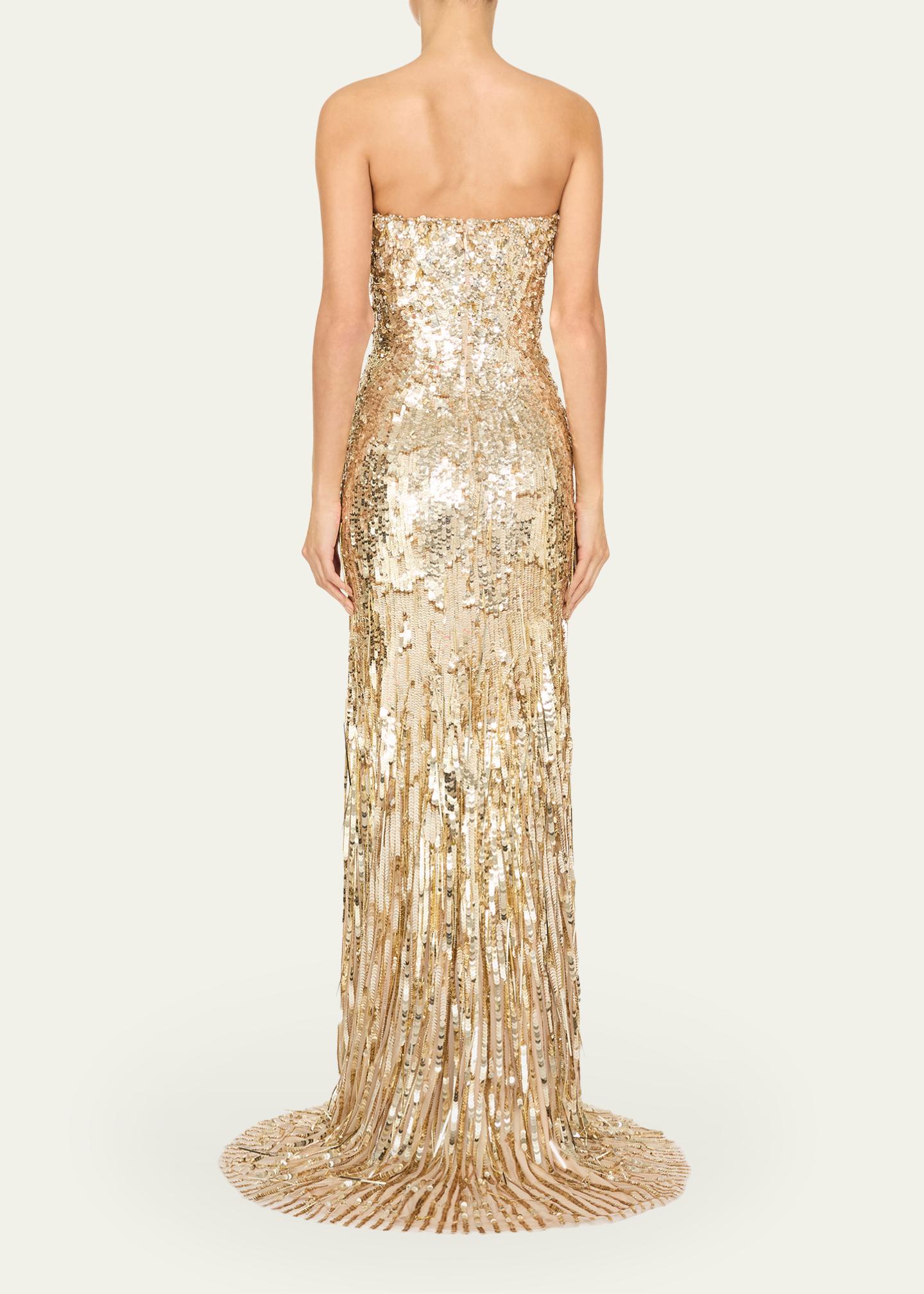 jenny packham gold sequin dress Kimi Strapless Textured Gown tall designer skirt