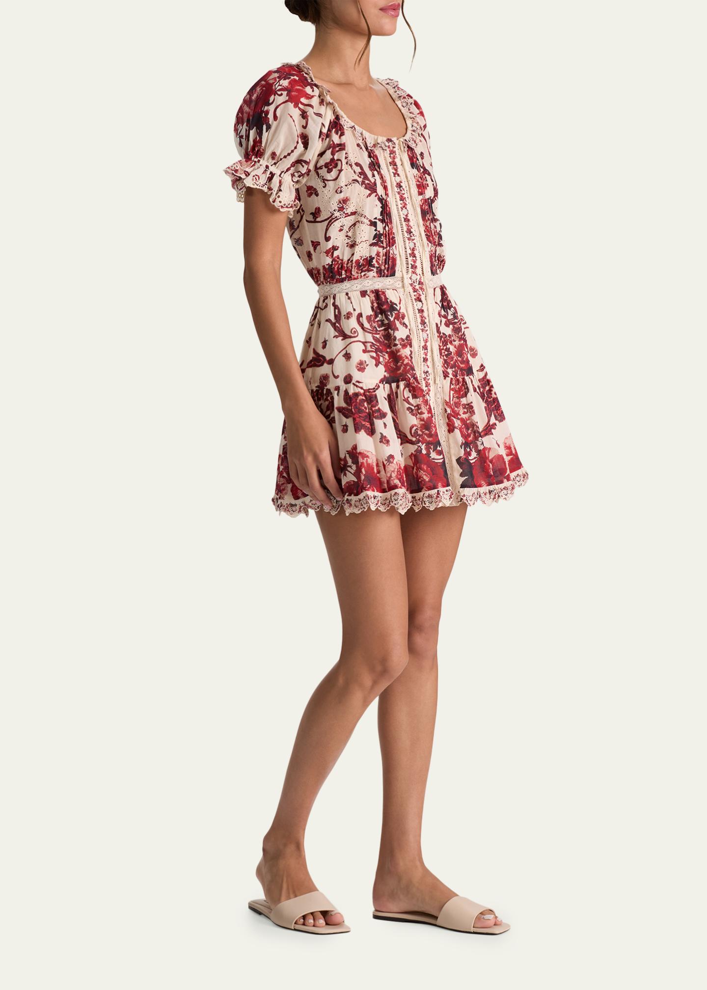 ALICE + OLIVIA McLaine Embroidered Puff-Sleeve Mini Dress