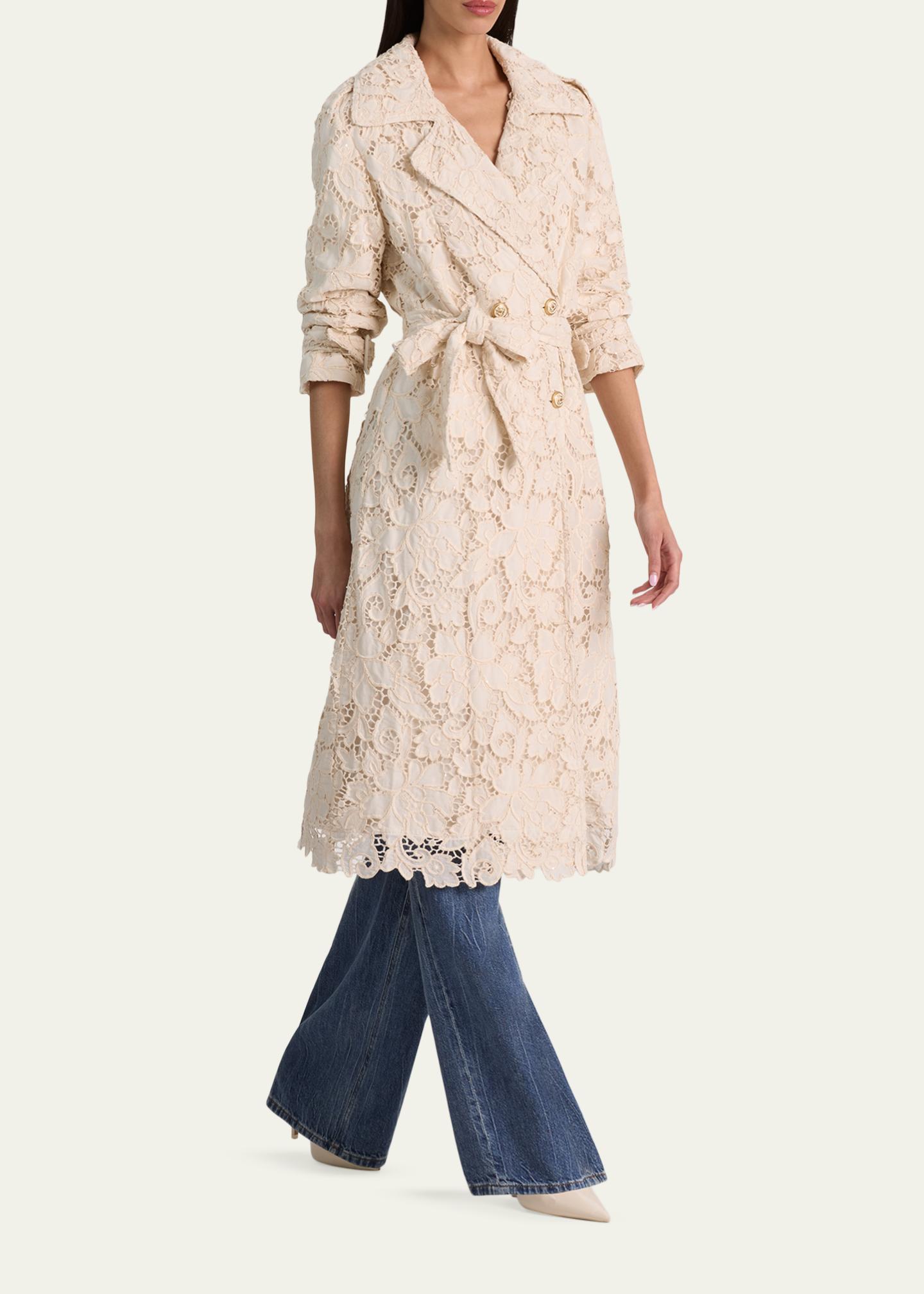 ALICE + OLIVIA Keith Eyelet Midi Trench Coat - Bergdorf Goodman