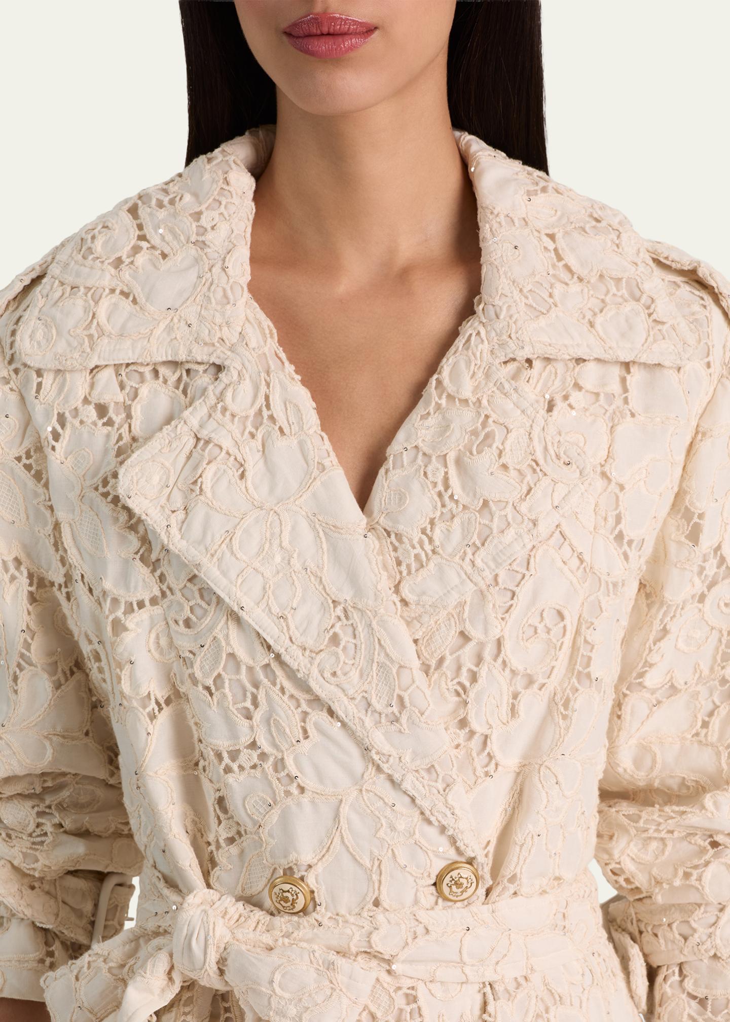 ALICE + OLIVIA Keith Eyelet Midi Trench Coat - Bergdorf Goodman
