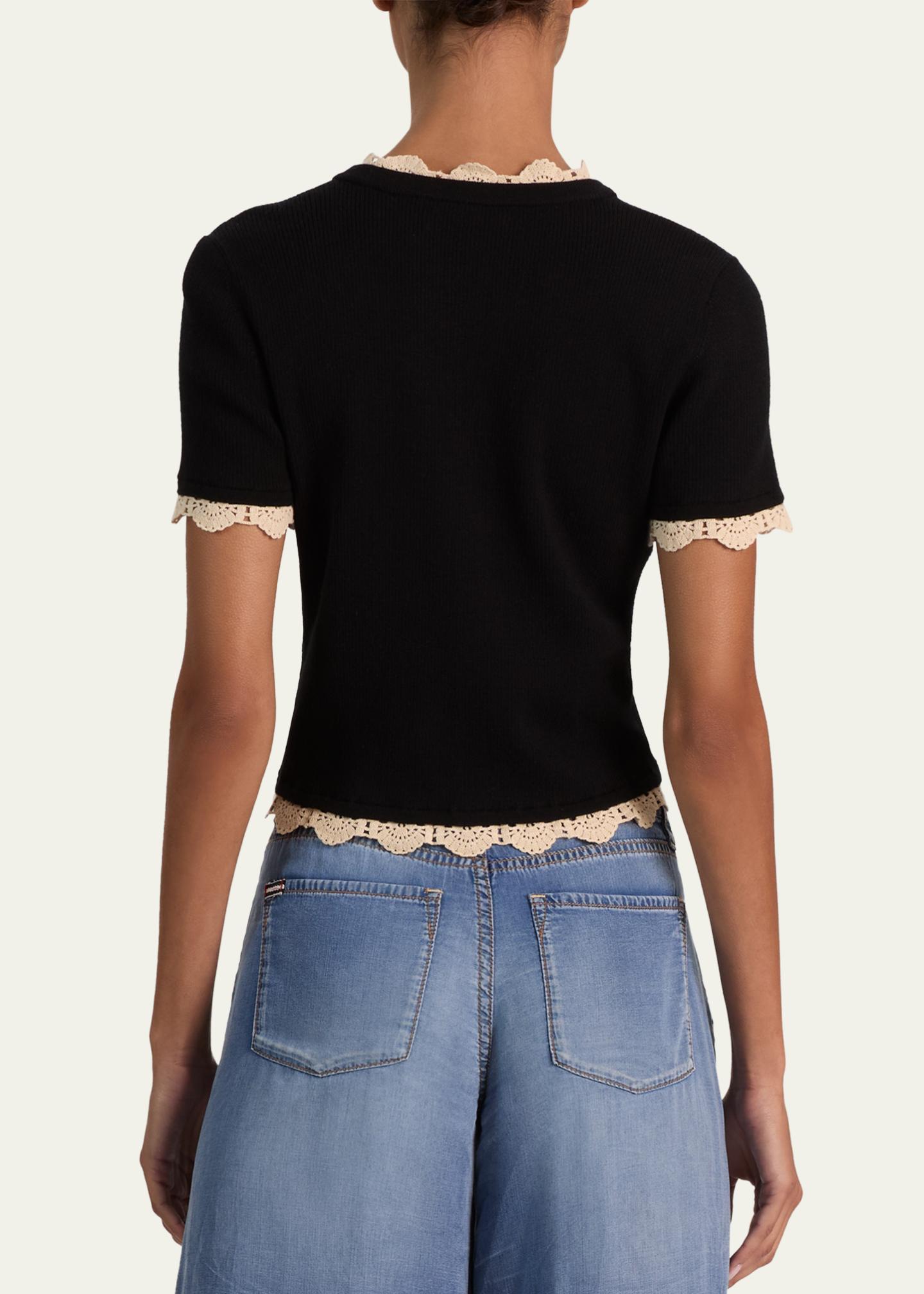 ALICE + OLIVIA Ciara Crochet-Trim Ribbed Cardigan - Bergdorf Goodman