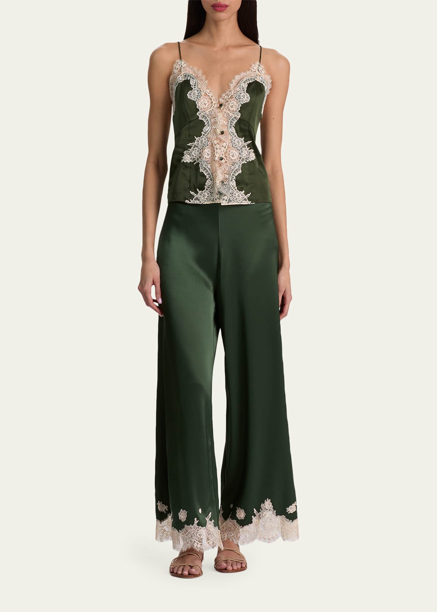 ALICE + OLIVIA Athena Lace-Trim Satin Pants - Bergdorf Goodman