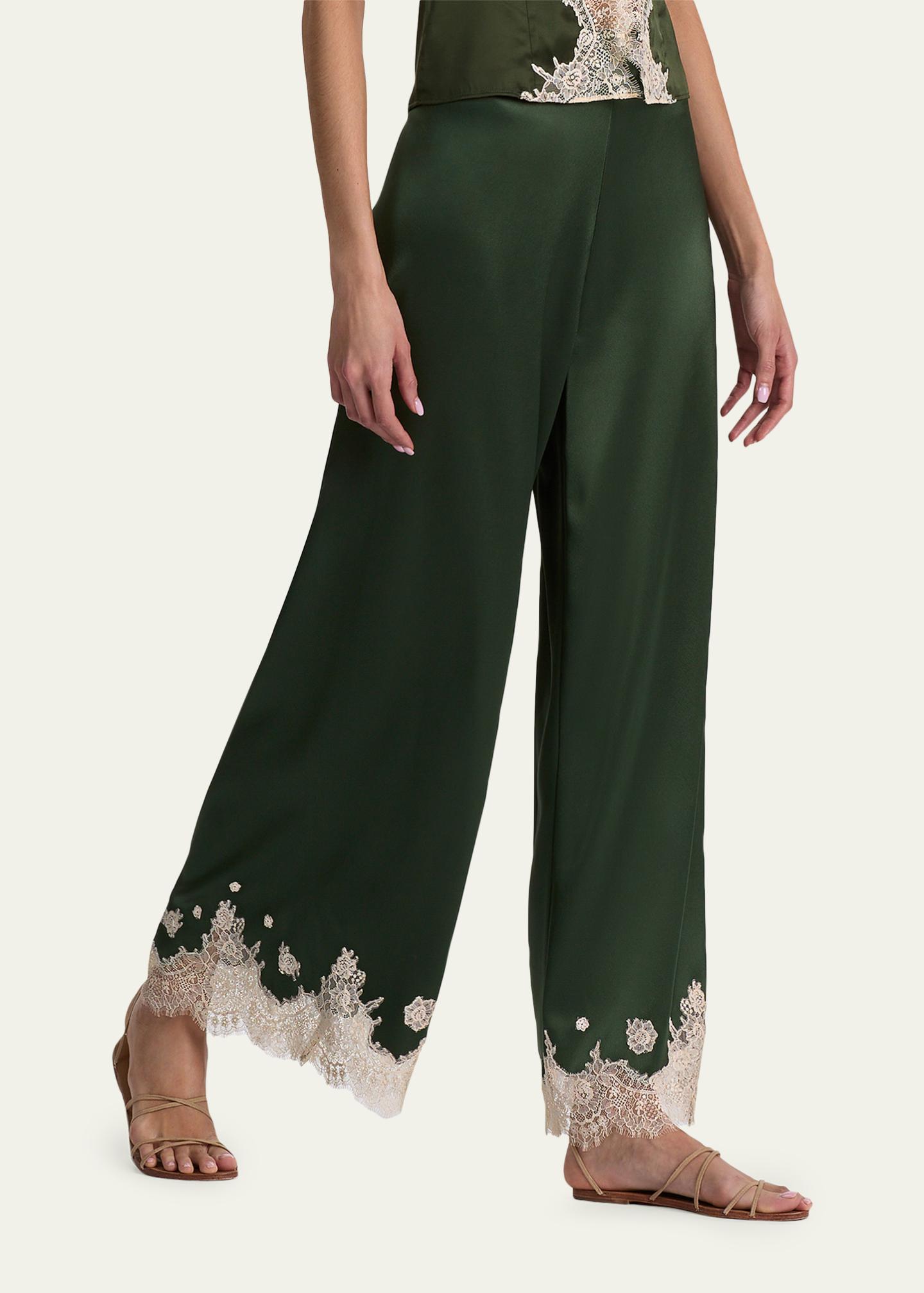 ALICE + OLIVIA Athena Lace-Trim Satin Pants - Bergdorf Goodman