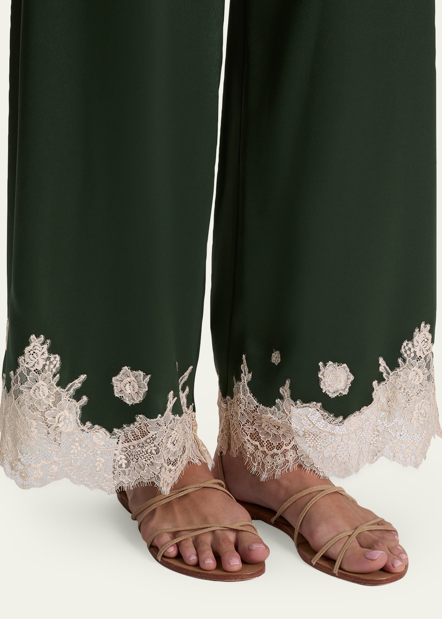 ALICE + OLIVIA Athena Lace-Trim Satin Pants - Bergdorf Goodman