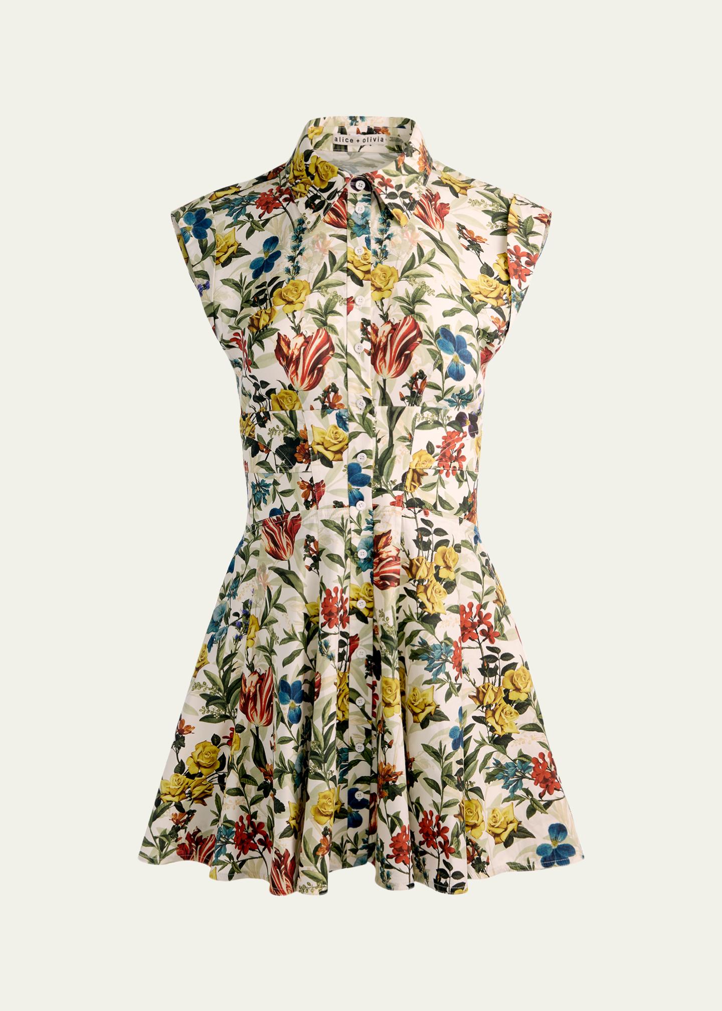 ALICE + OLIVIA Kim Paneled Floral Mini Shirtdress - Bergdorf Goodman