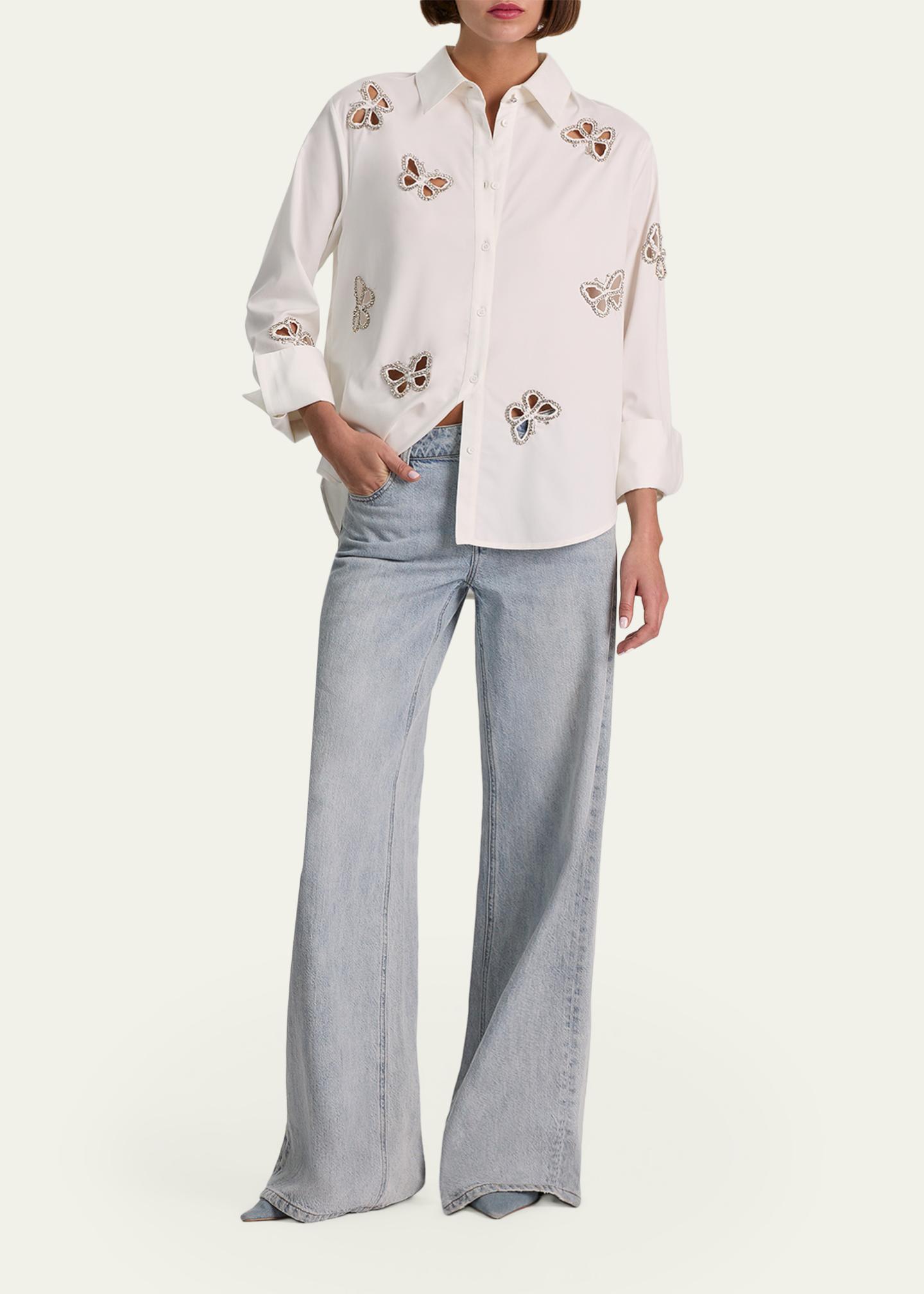 ALICE + OLIVIA Finely Embellished Cutout Button-Front Shirt 
