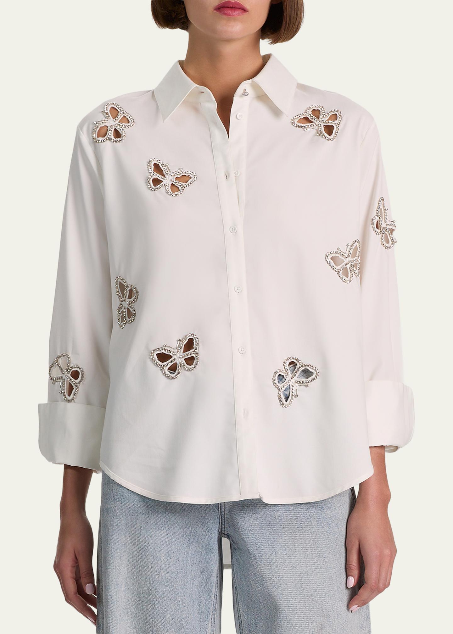 ALICE + OLIVIA Finely Embellished Cutout Button-Front Shirt 