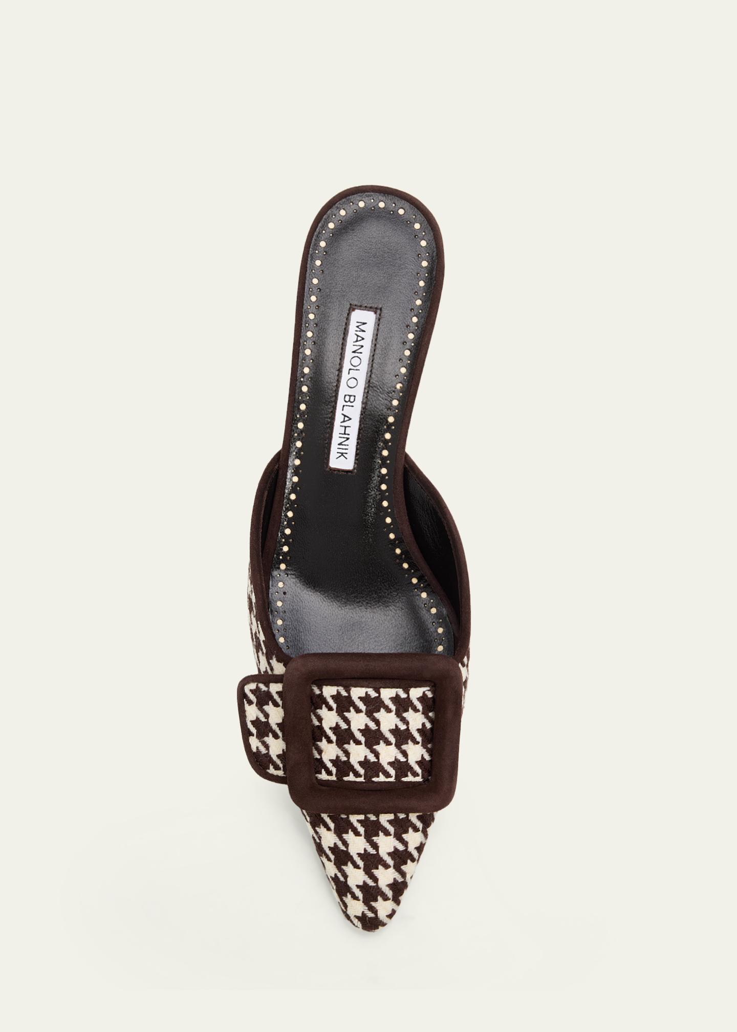 Manolo Blahnik 50mm Maysalebi Houndstooth Mule Pumps - Bergdorf
