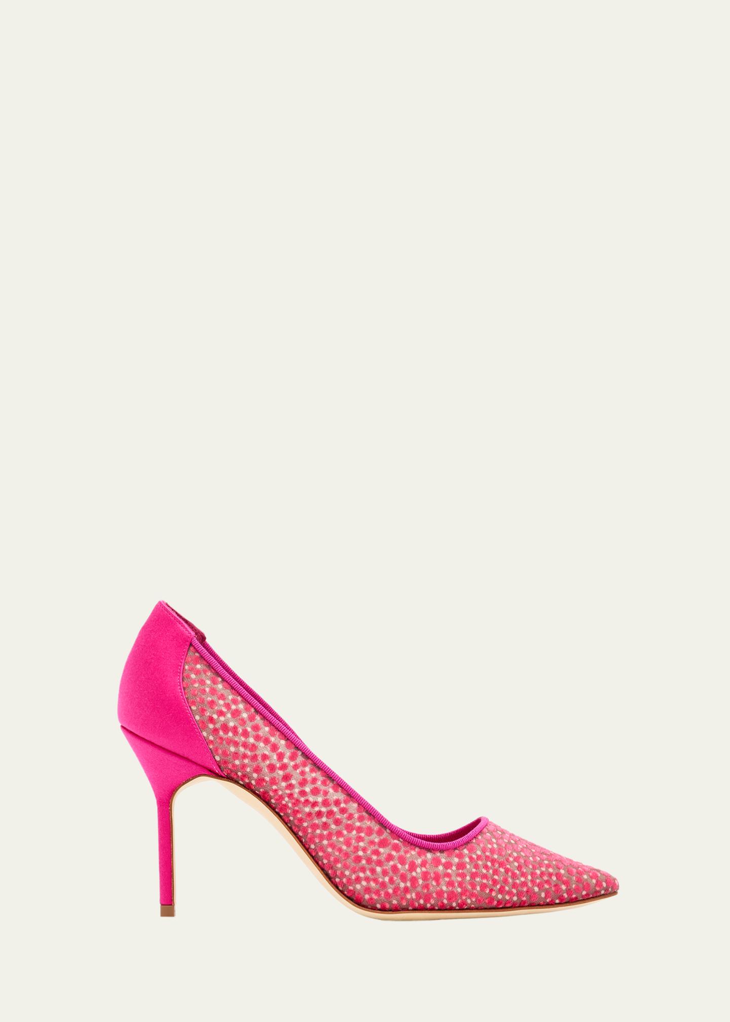Manolo Blahnik 90mm BBLA Flocked Polka Dot Tulle Pumps - Bergdorf