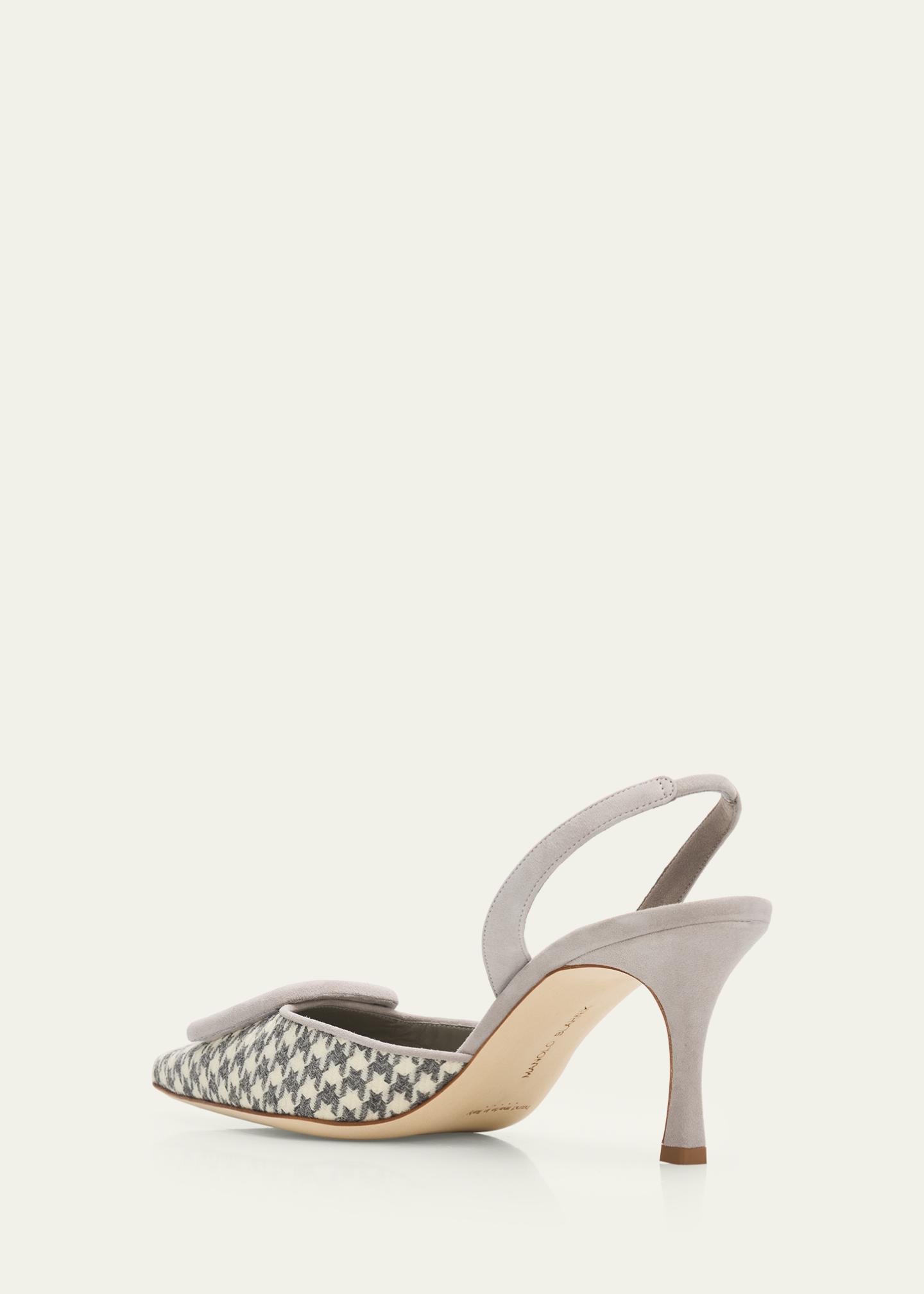 Manolo Blahnik 70mm Mayslibi Gala Houndstooth Suede Slingback